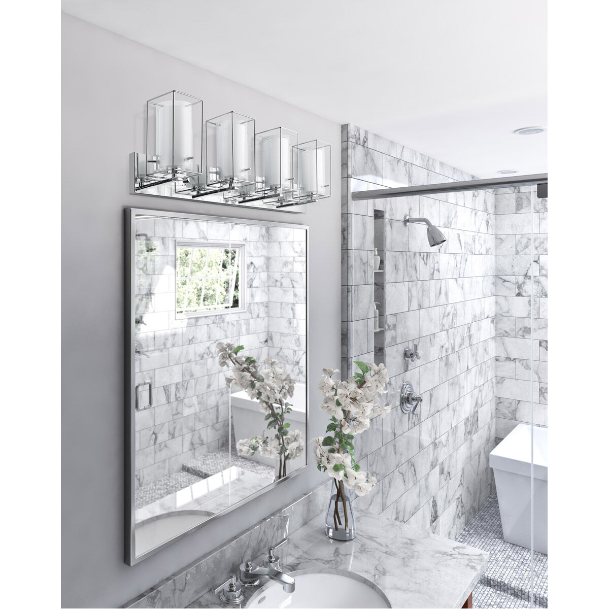 Iride 4 Light 34.64 inch Chrome Vanity Light Wall Light, Clear and White Glass