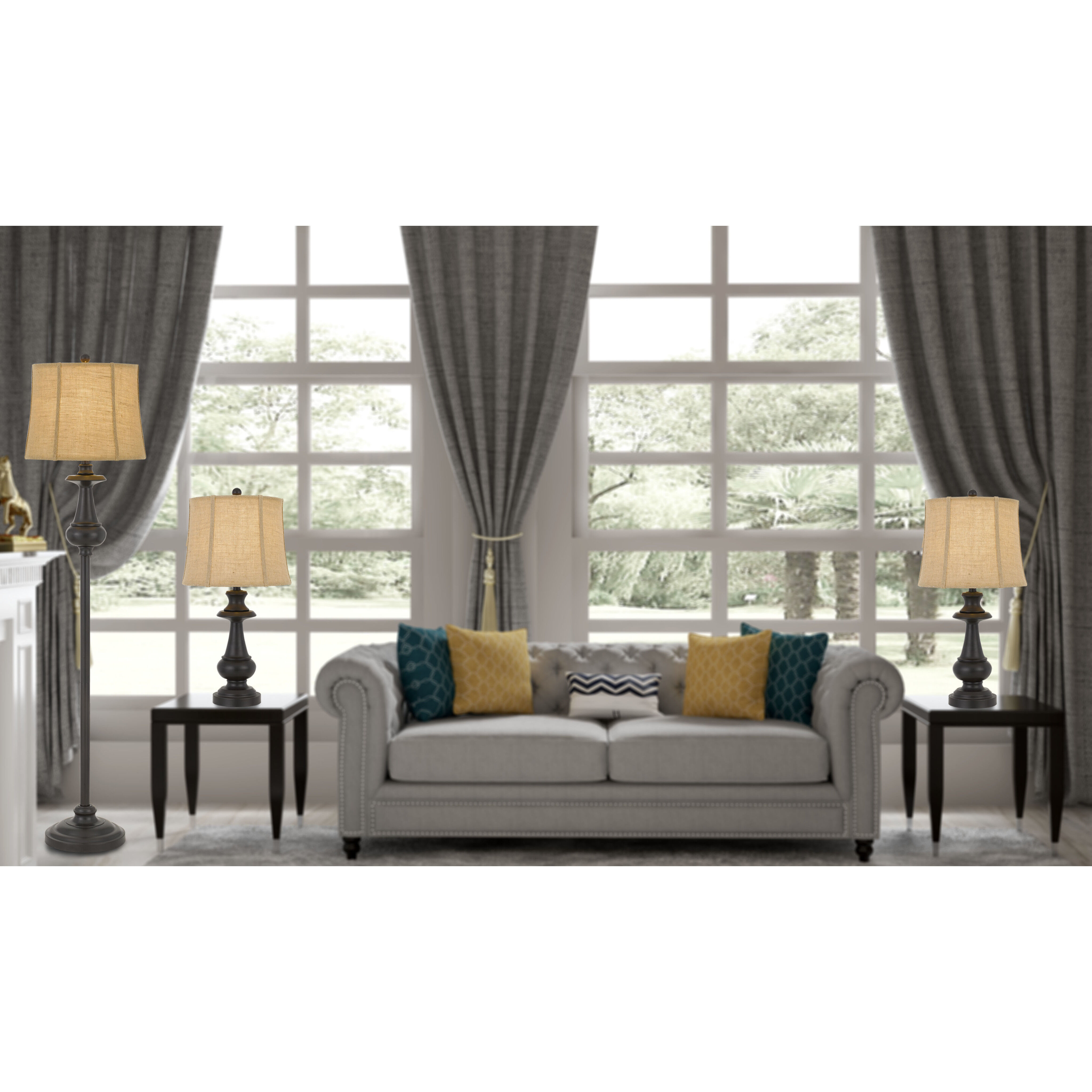 CAL 28 inch 100 watt Dark Bronze Table Lamp Set Portable Light