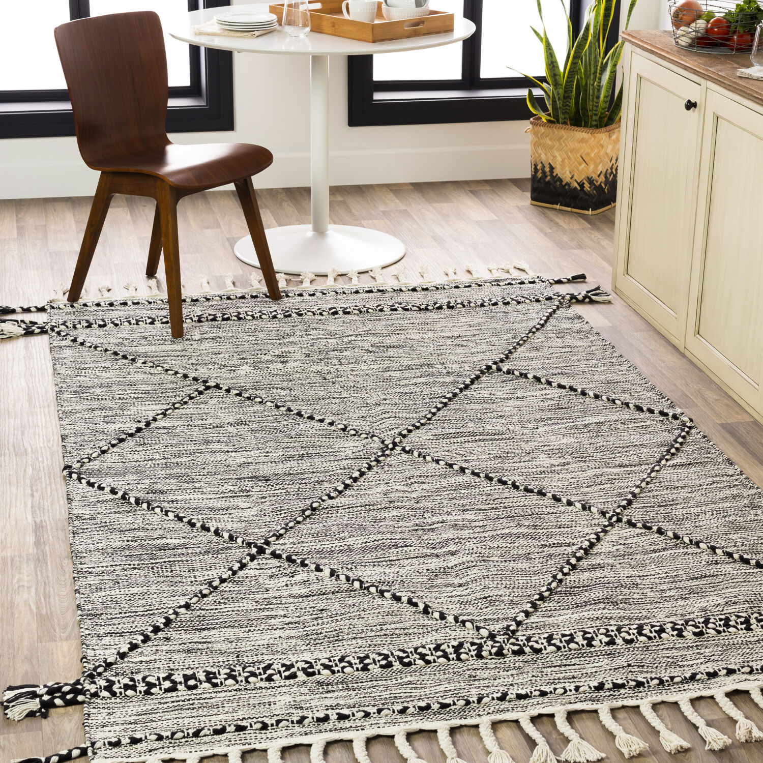 Zanafi 120 X 96 inch Black/Cream Handmade Rug in 8 x 10