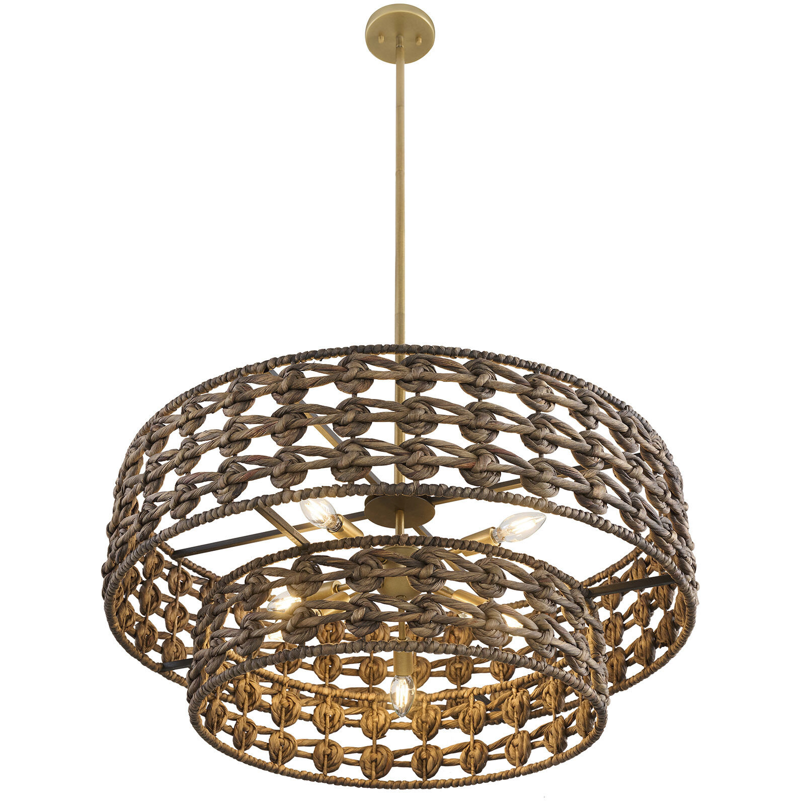 Silencio 7 Light 30 inch Riviera Brass Pendant Ceiling Light