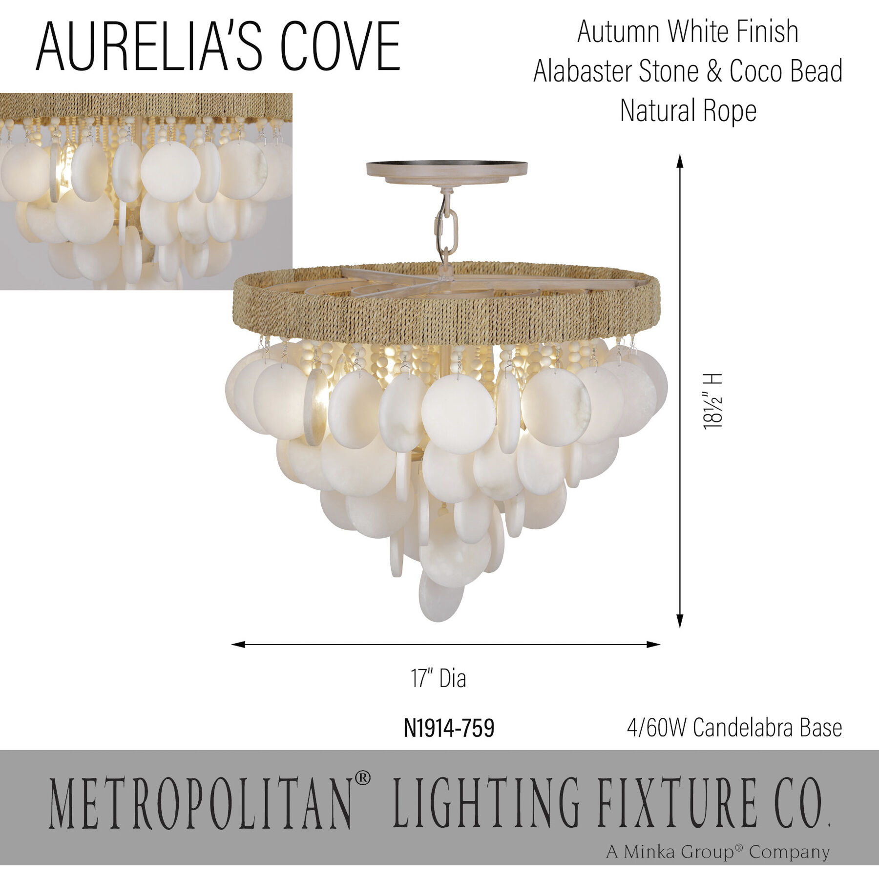 Aurelia's Cove 4 Light 17 inch Autumn White Semi Flush Ceiling Light
