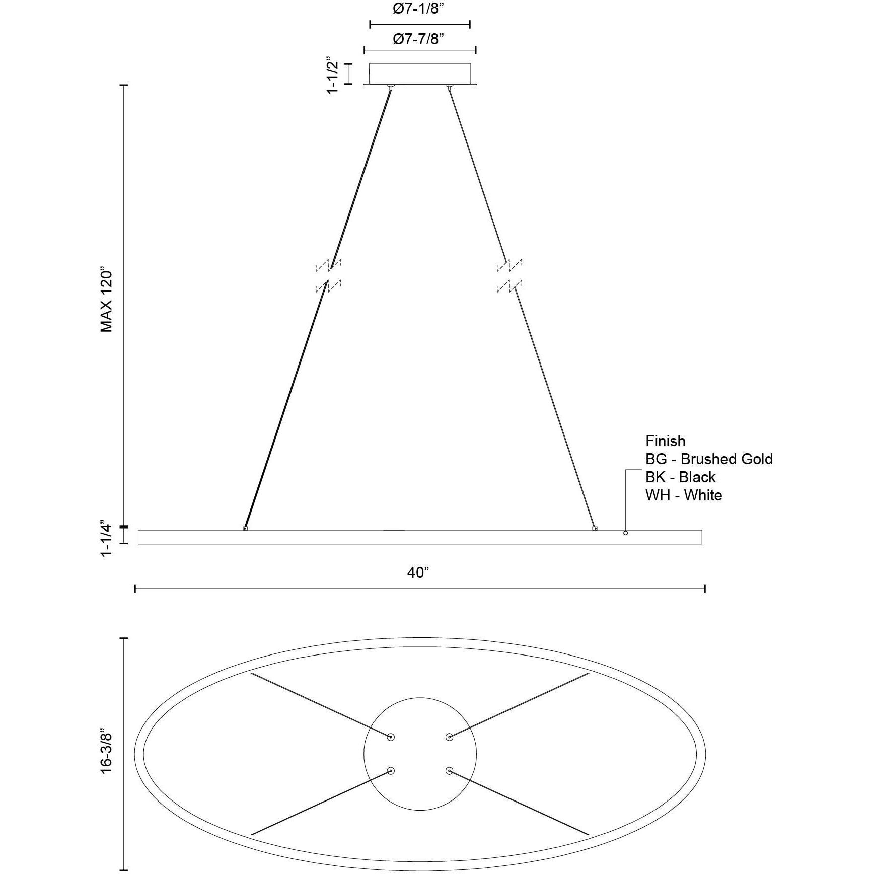 Ovale LED 40 inch White Linear Pendant Ceiling Light