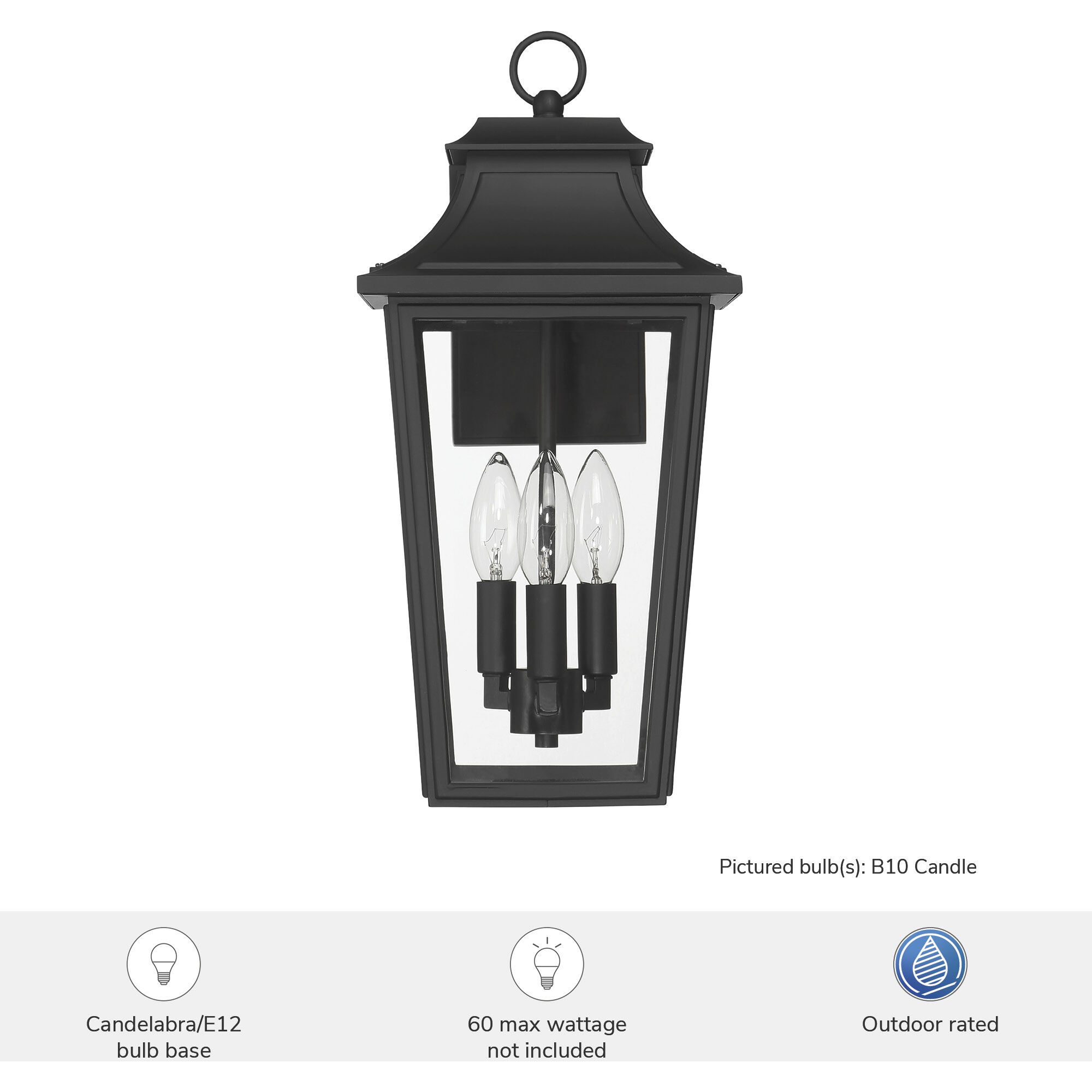 Spring Cove 3 Light 16.5 inch Matte Black Outdoor Wall Lantern, Large