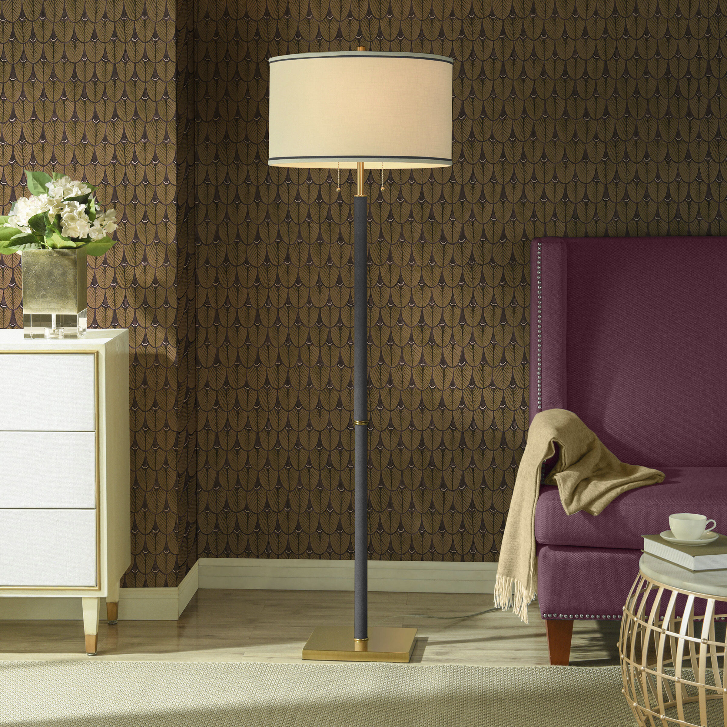 Dann Foley - Shagreen 63 inch 60.00 watt Black Shagreen and Brushed Brass with White and Black Floor Lamp Portable Light