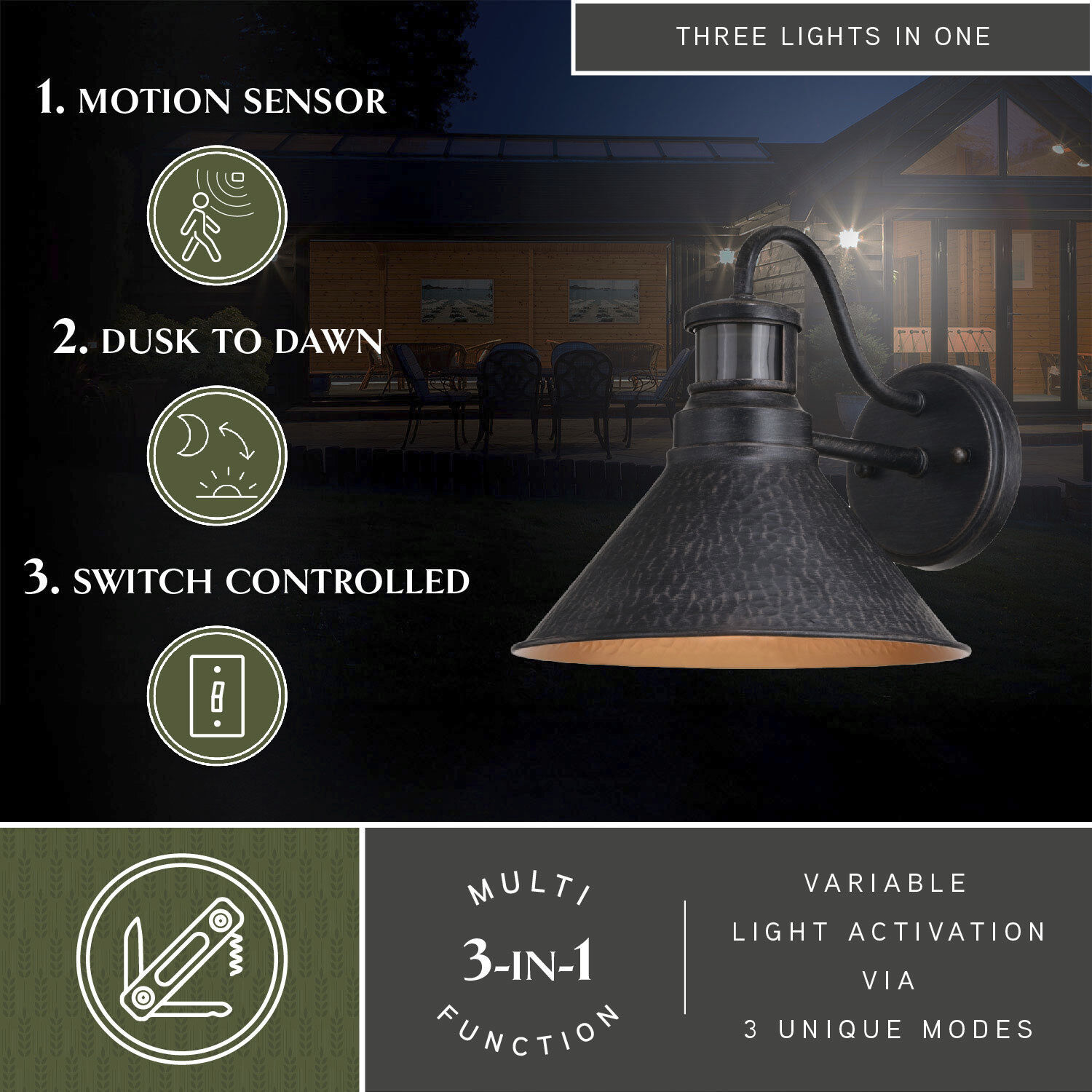 Outland Aged Iron and Light Gold Outdoor Motion Sensor