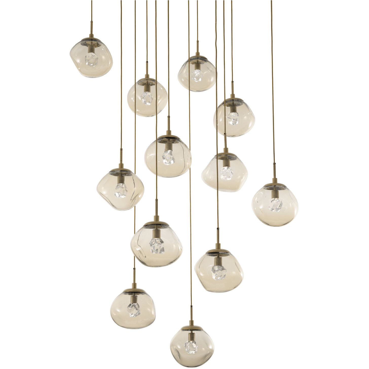 Nova LED LED Novel Brass Multi-Pendant Ceiling Light in 2700K LED, Zircon Inner - Smoke Outer, Square Multi-Pendant