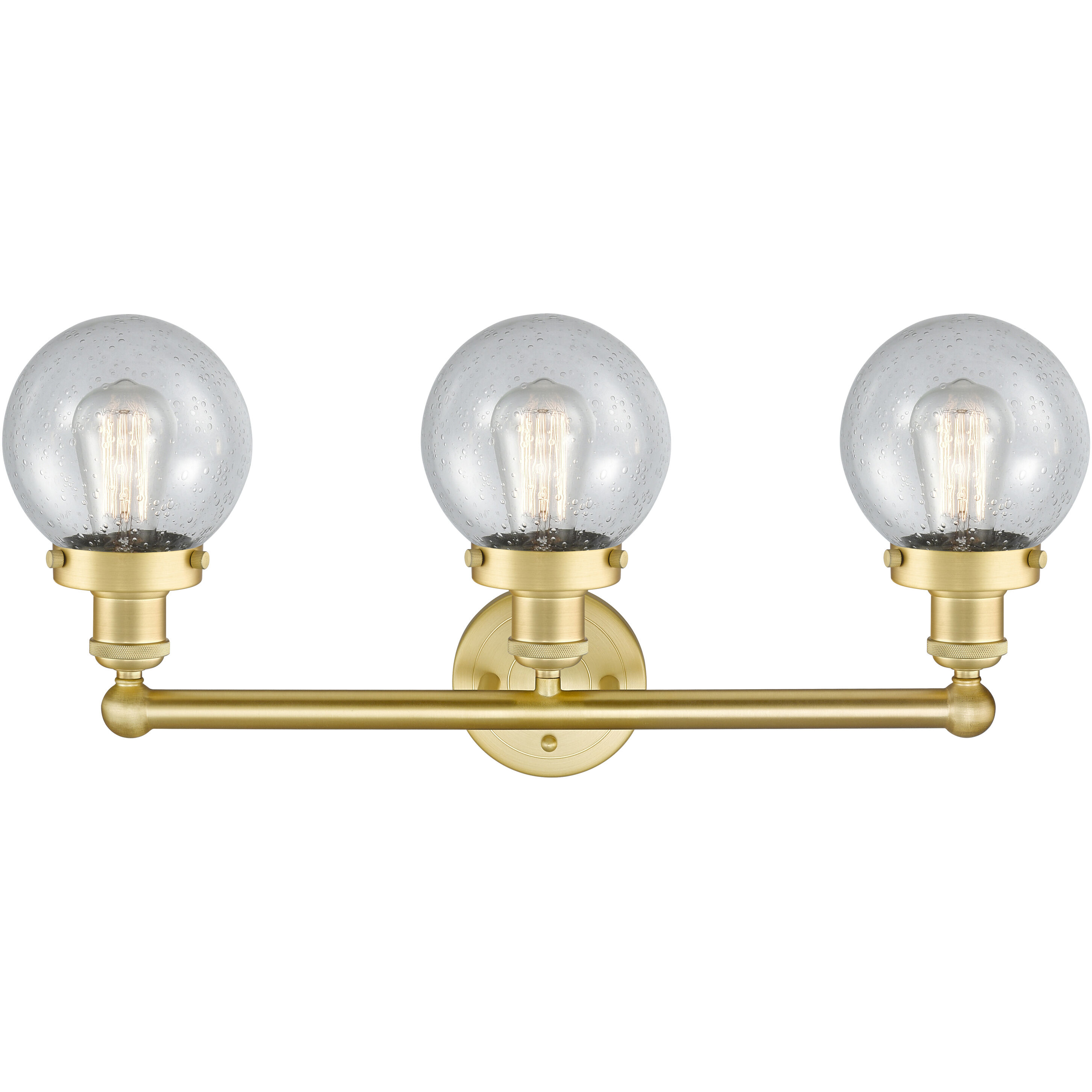 Beacon 3 Light 24.5 inch Satin Gold Bath Vanity Light Wall Light in Seedy