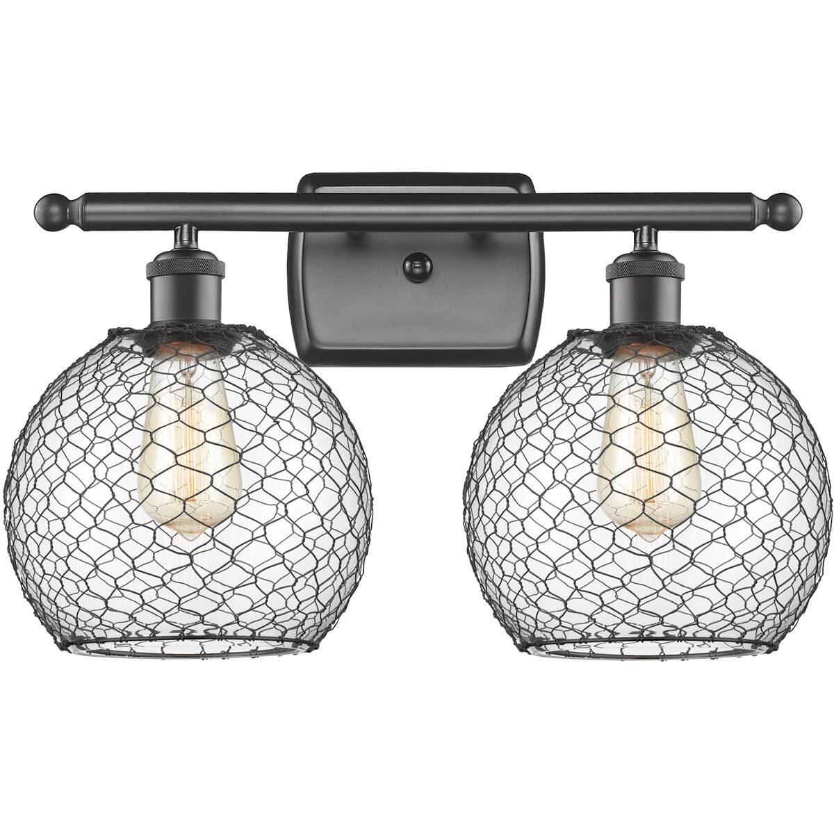 Ballston Farmhouse Chicken Wire 2 Light 16 inch Oil Rubbed Bronze Bath Vanity Light Wall Light, Ballston