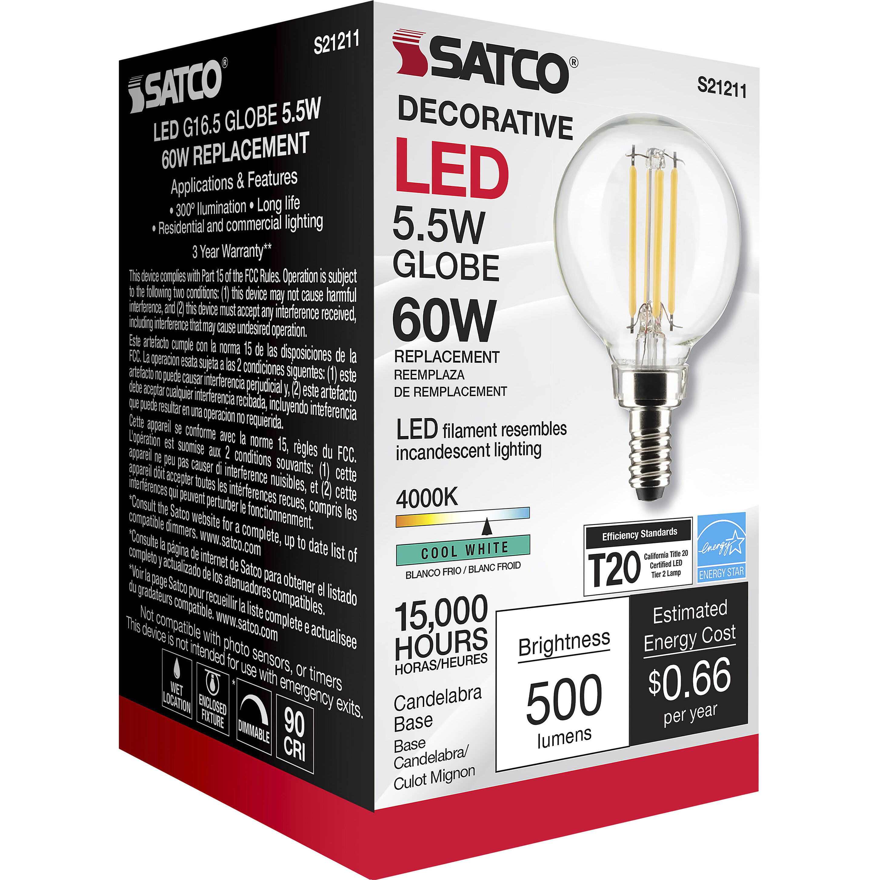 Lumos LED Candelabra Candelabra 5.50 watt 4000K LED Filament