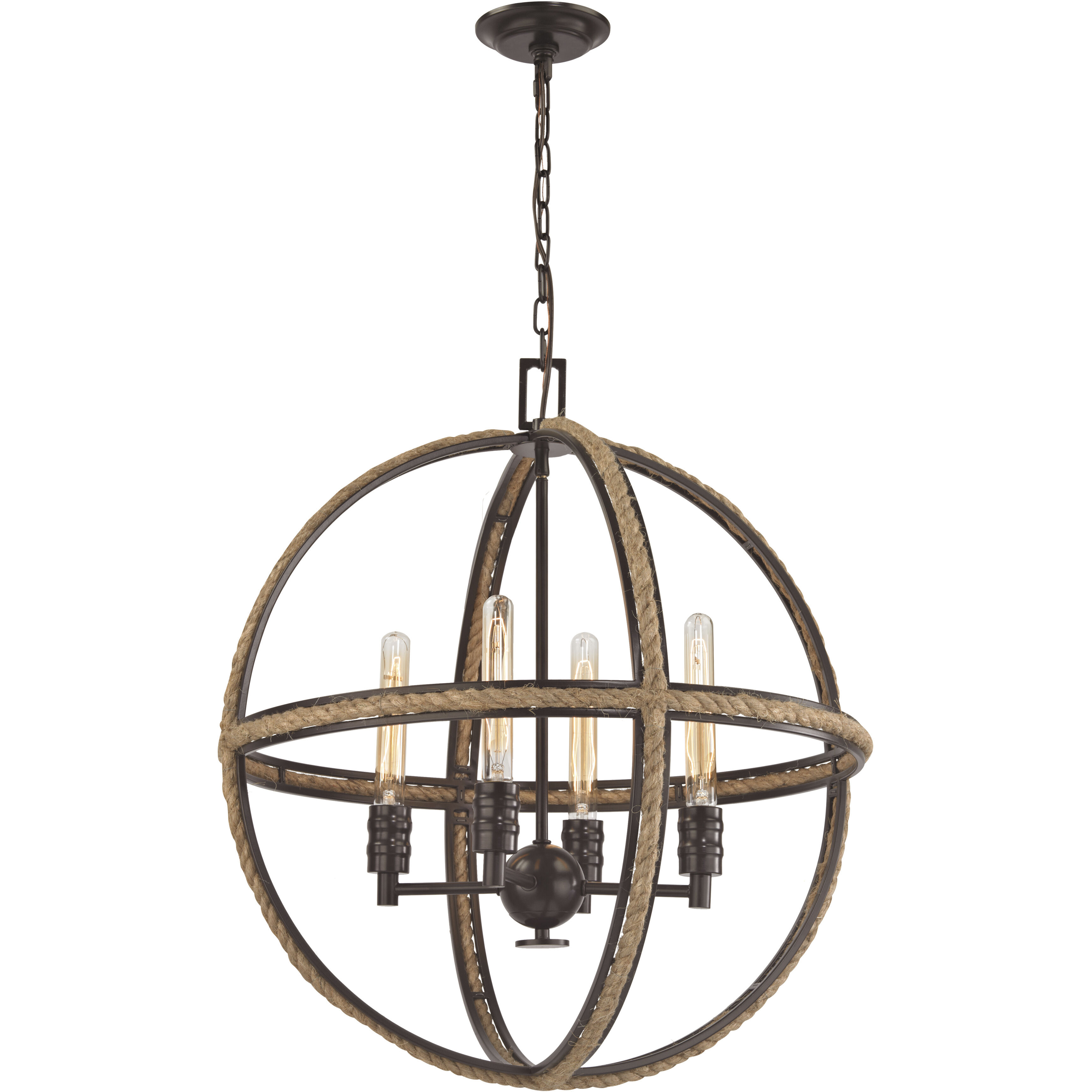 Natural Rope 4 Light 24 inch Oil Rubbed Bronze with Natural Chandelier Ceiling Light