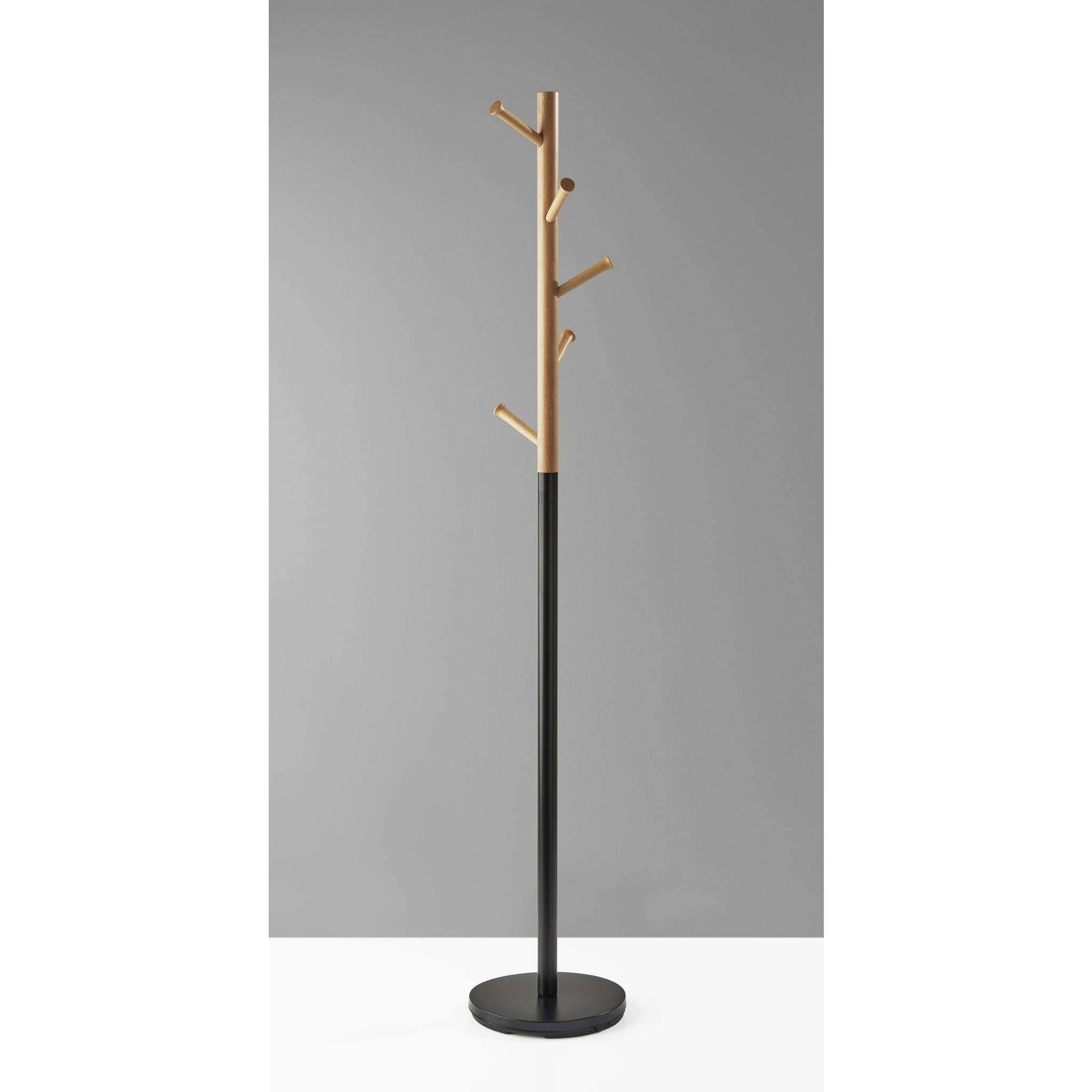 Arbor 69 inch Black with Natural Rubberwood Coat Rack