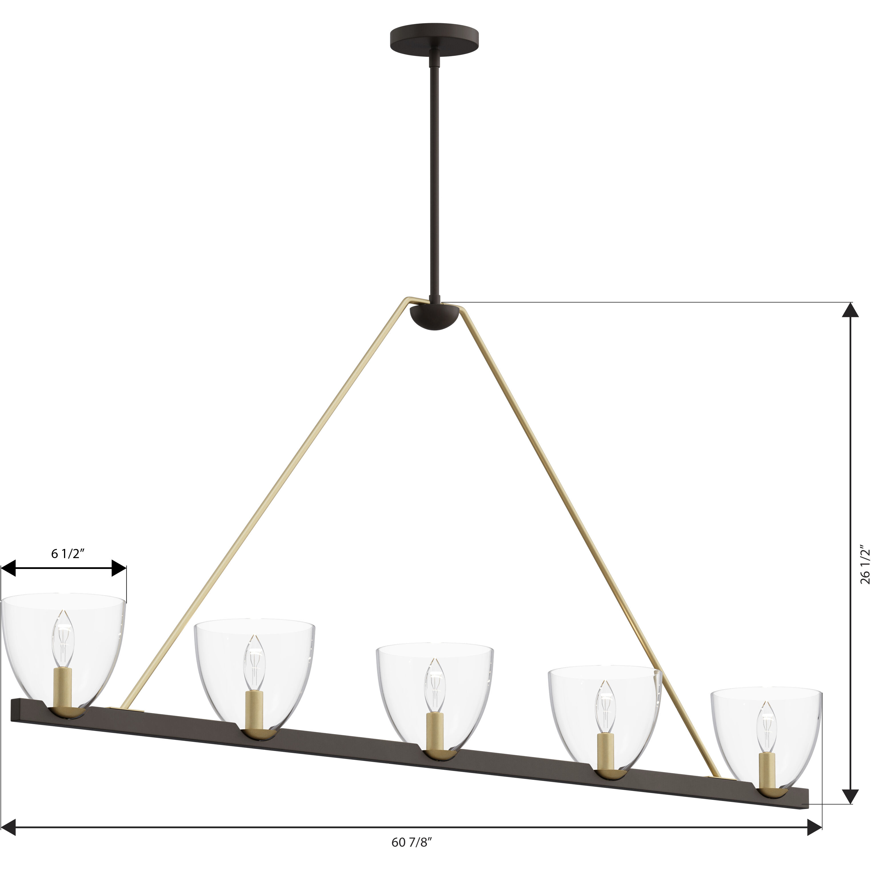 Noellea 5 Light 61 inch Dark Bronze and Legacy Brass Linear Chandelier Ceiling Light