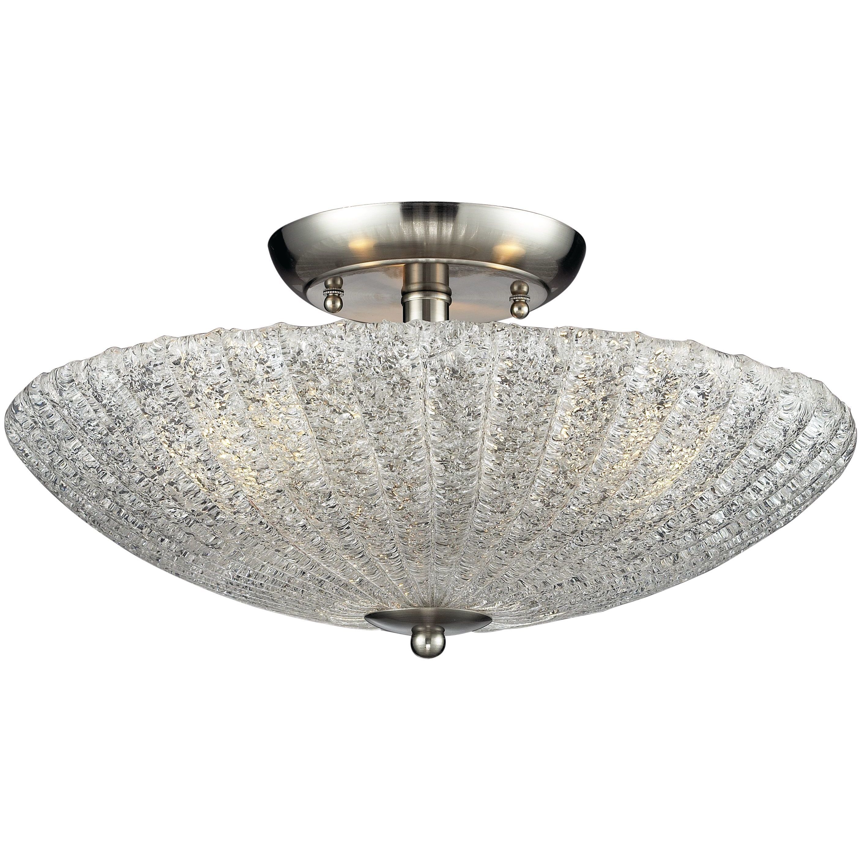 Luminese 3 Light 16 inch Satin Nickel with Clear Semi Flush Mount Ceiling Light