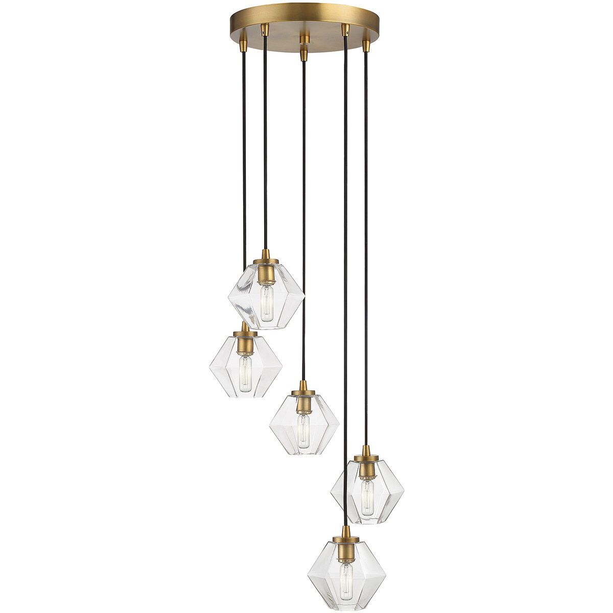 Mid-Century Modern 5 Light 16 inch Natural Brass Chandelier Ceiling Light