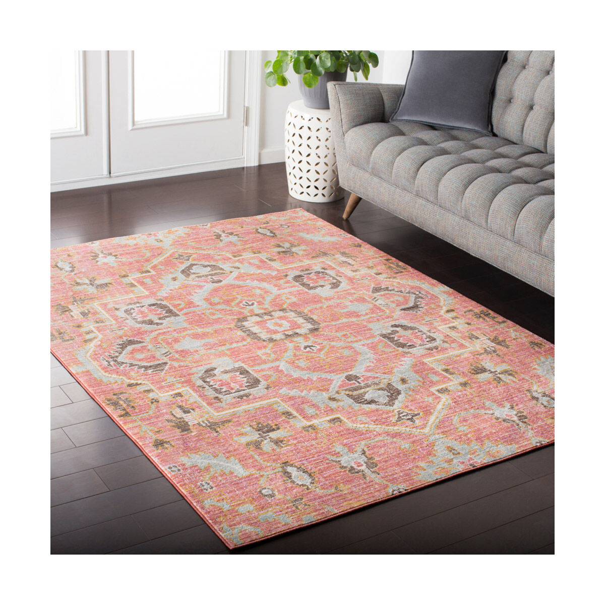 Germili 65 X 47 inch Pale Pink/Pale Blue/Tan/Saffron Rugs, Polyester