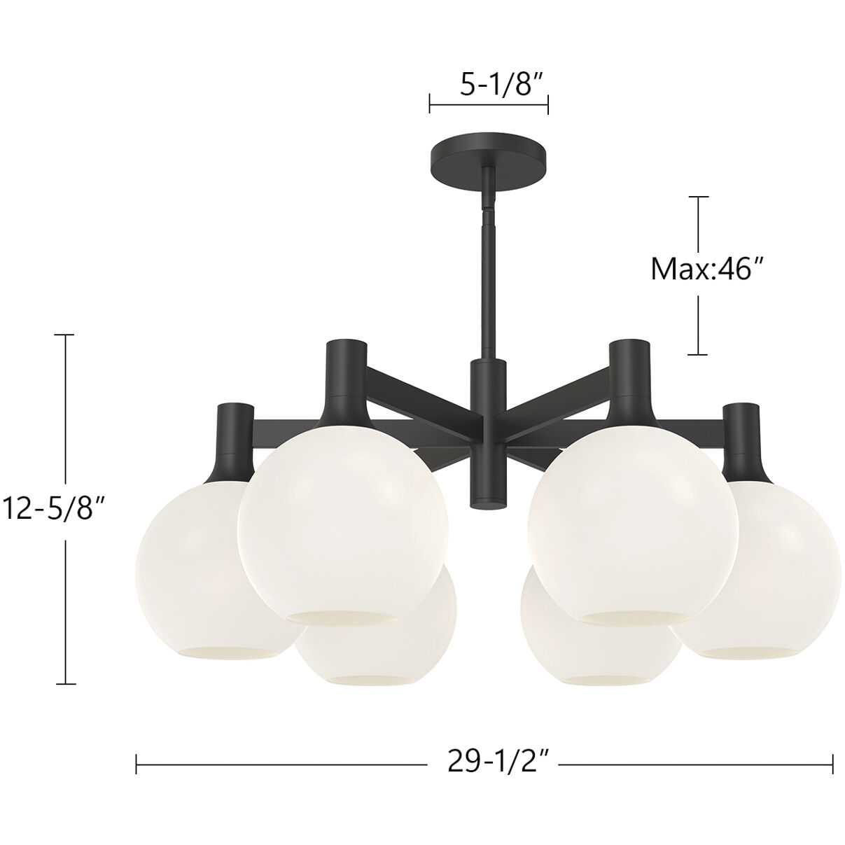 Alora Mood Castilla 6 Light 29.5 inch Matte Black/Opal Matte Glass Chandelier Ceiling Light in Matte Opal Glass