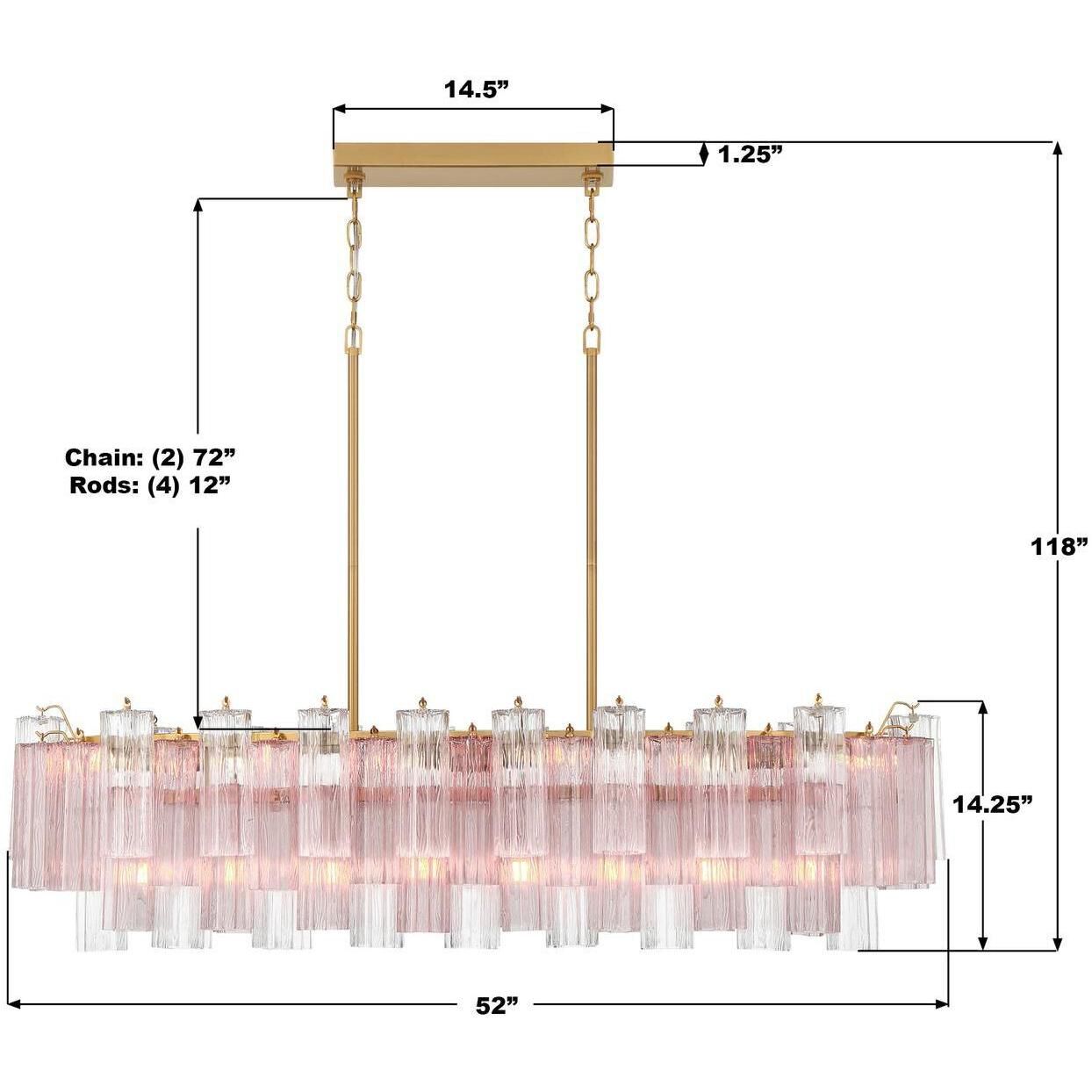 Addis 14 Light 51.75 inch Aged Brass Linear Chandelier Ceiling Light in Spring