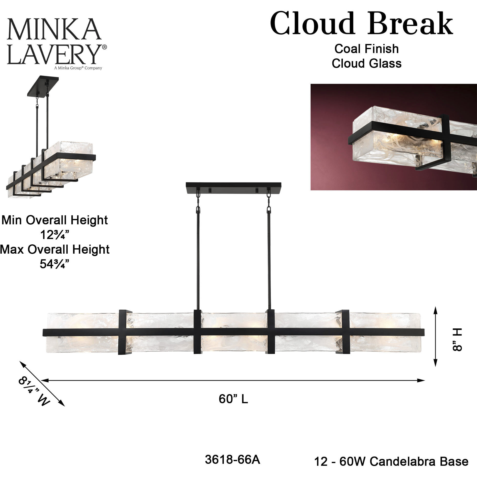 Cloud Break 12 Light 59.75 inch Coal Island Light Ceiling Light