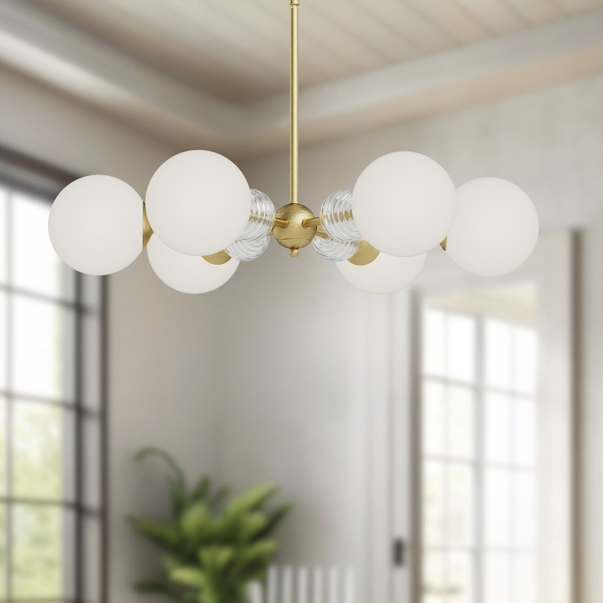 Alora Mood Celia 6 Light 30.25 inch Brushed Gold/Opal Glass Chandelier Ceiling Light