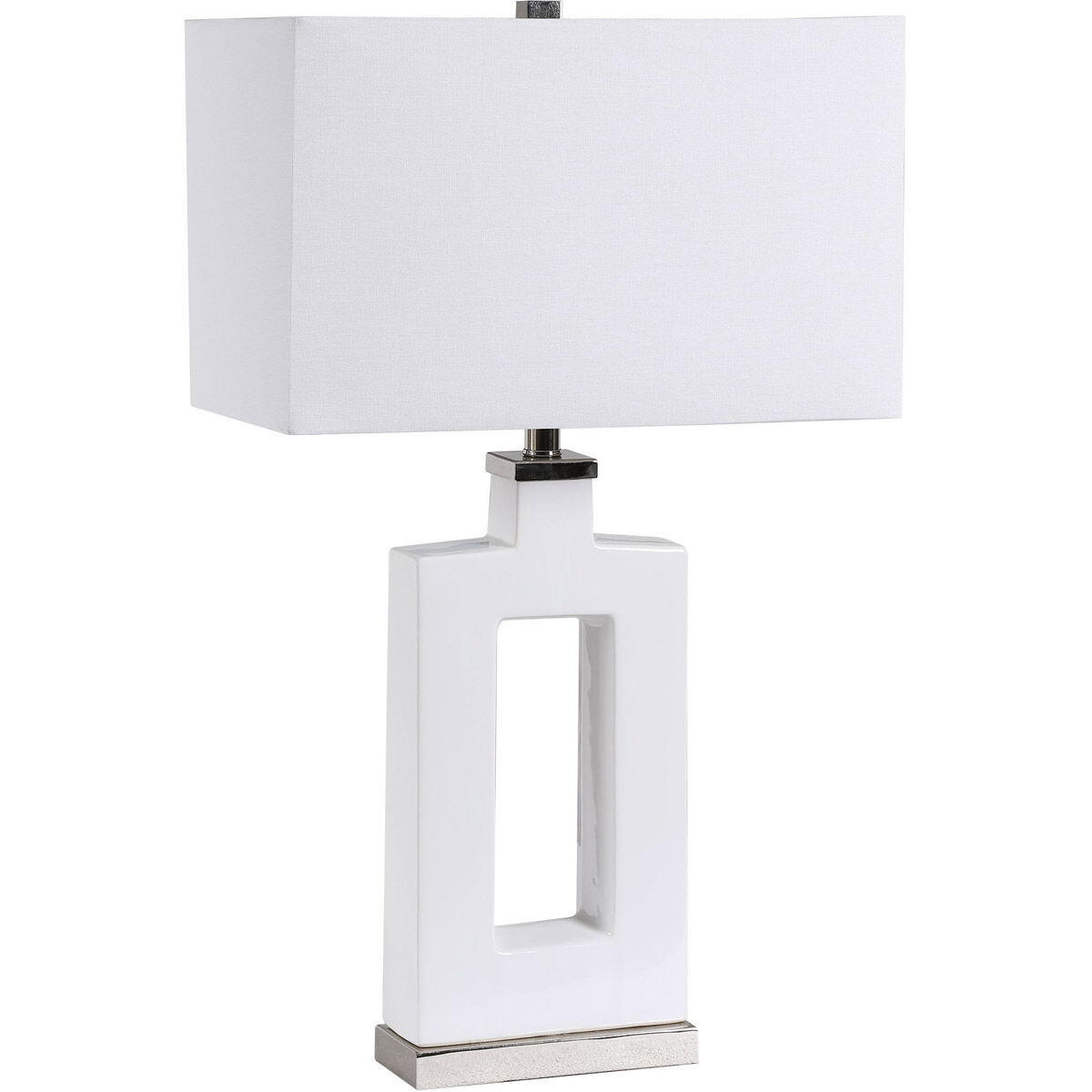 Entry 30 inch 150.00 watt Stark White Glaze with Polished Nickel Details Table Lamp Portable Light