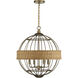 Boreal 4 Light 21 inch Burnished Brass with Natural Rattan Pendant Ceiling Light