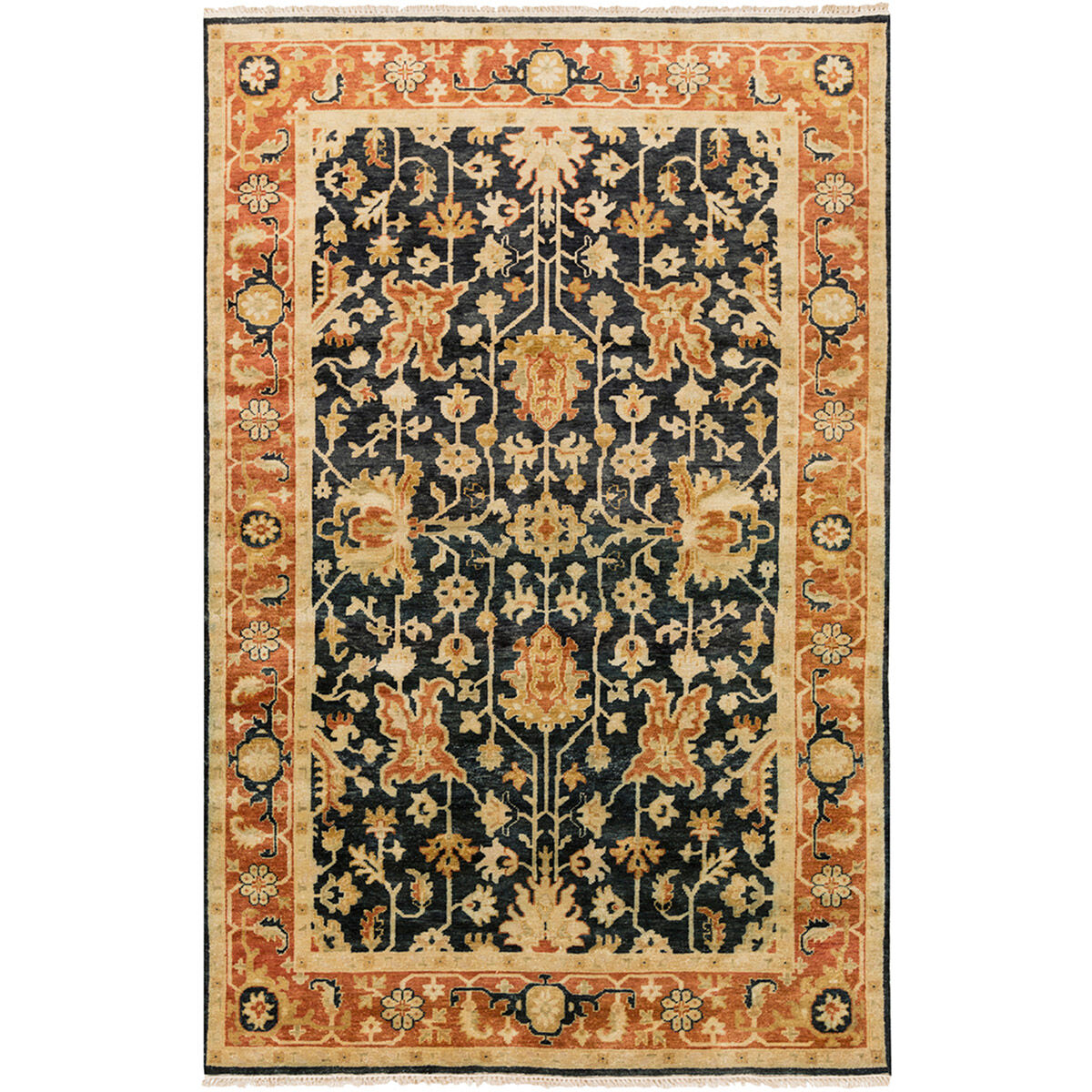 Taj Mahal 102 X 66 inch Black, Burnt Orange, Tan, Wheat, Camel Rug