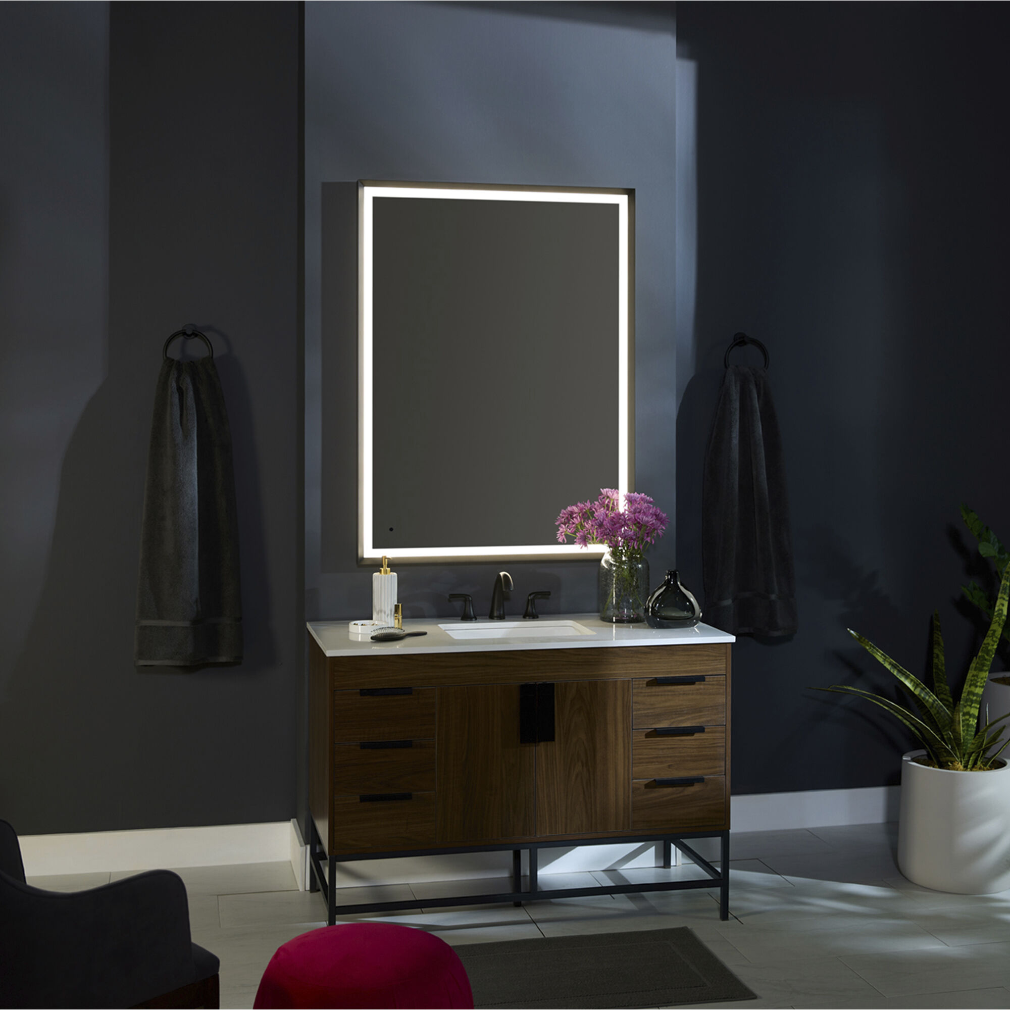 Dusk 48 X 36 inch Black LED Lighted Mirror, Vanita by Oxygen