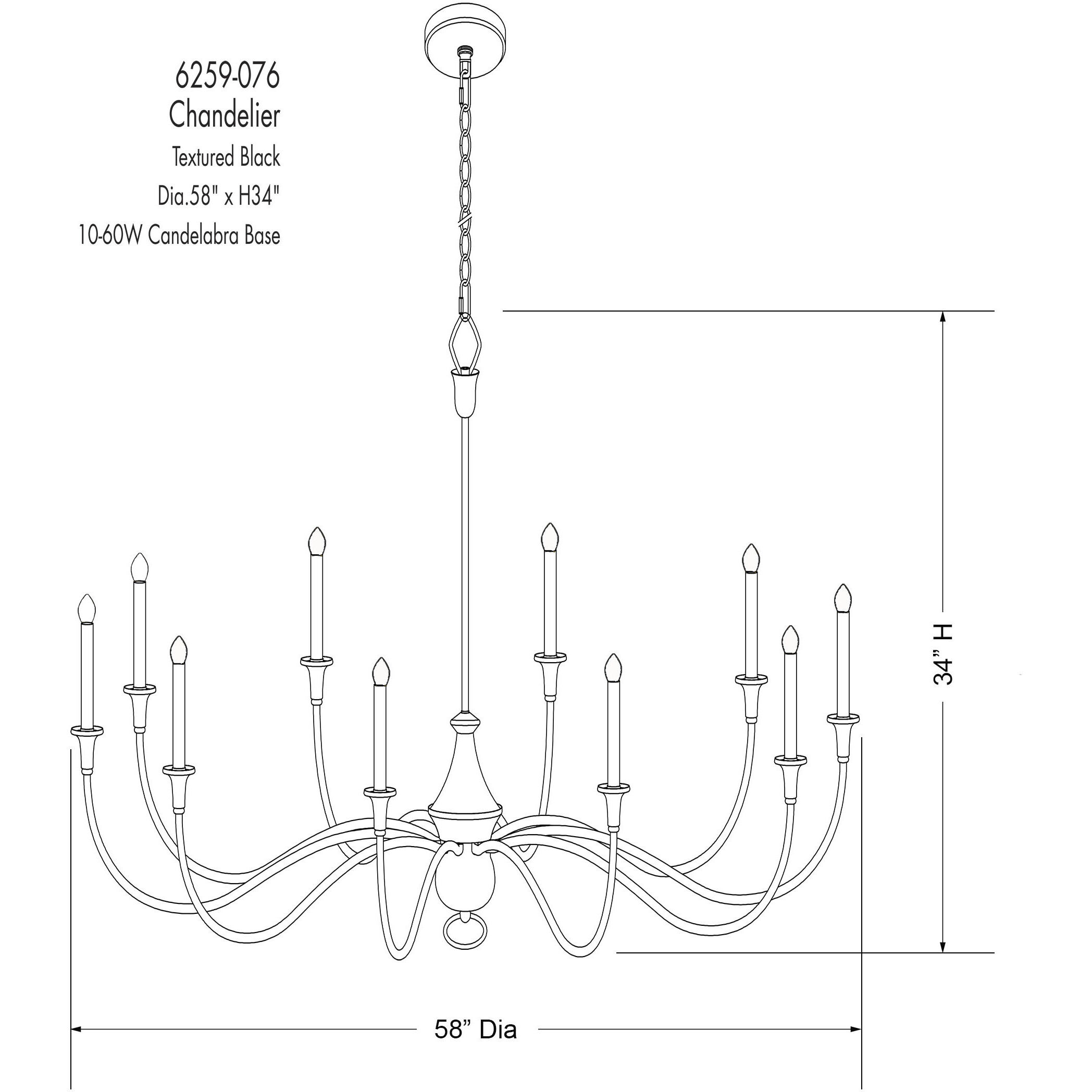 Halifax County 10 Light 58 inch Textured Coal Chandelier Ceiling Light