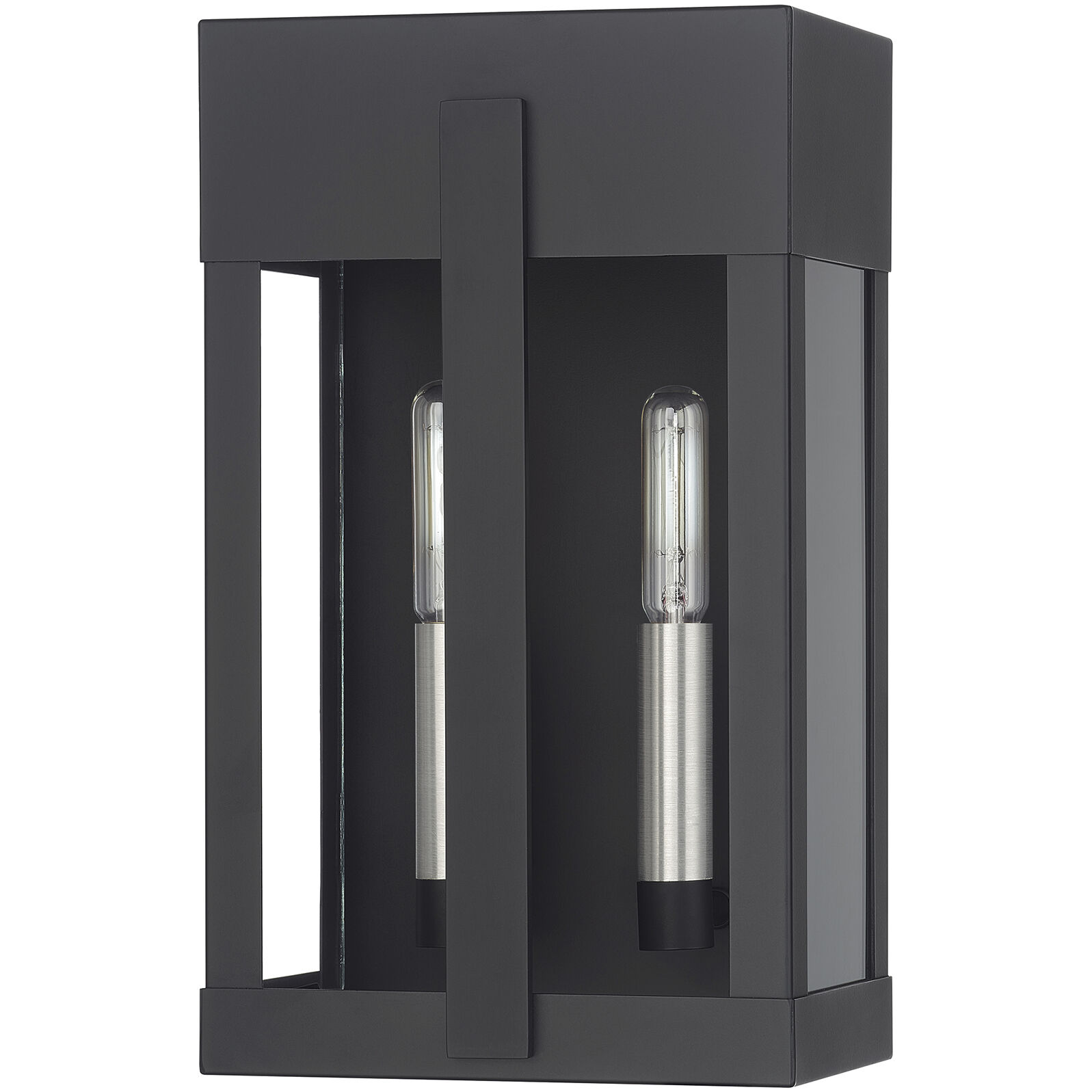 Berksford 2 Light 12 inch Black with Brushed Nickel Candles Outdoor Wall Lantern
