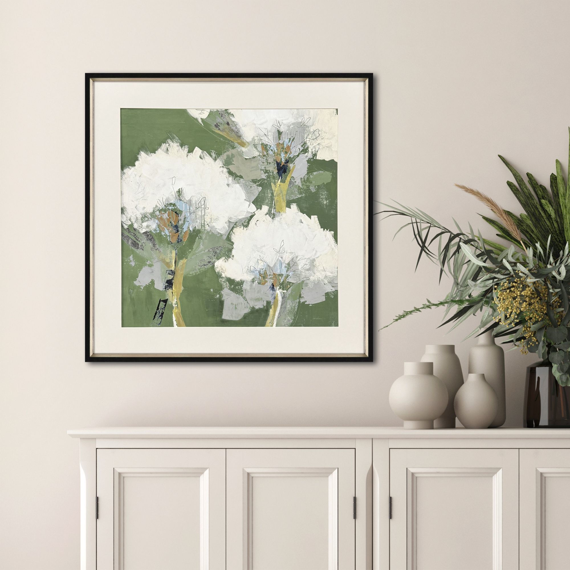 Starlight White and Green and Blue and Black Framed Art