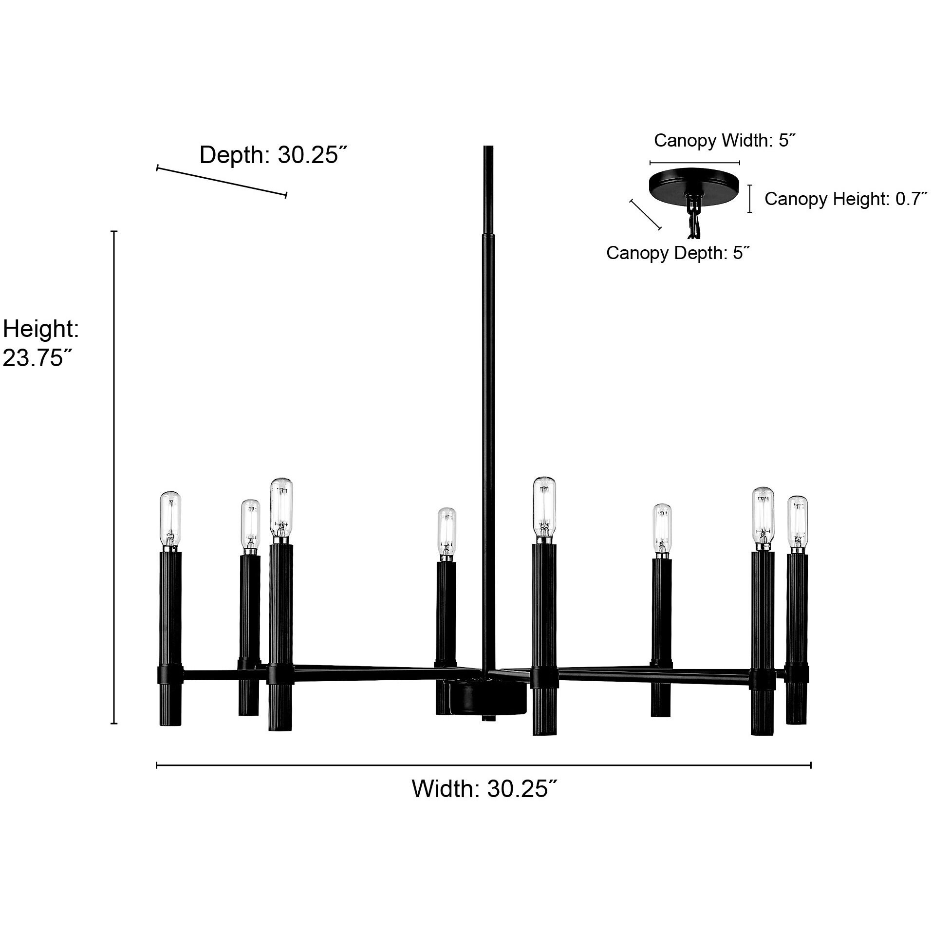 Skyva 8 Light 30.25 inch Matte Black Chandelier Ceiling Light