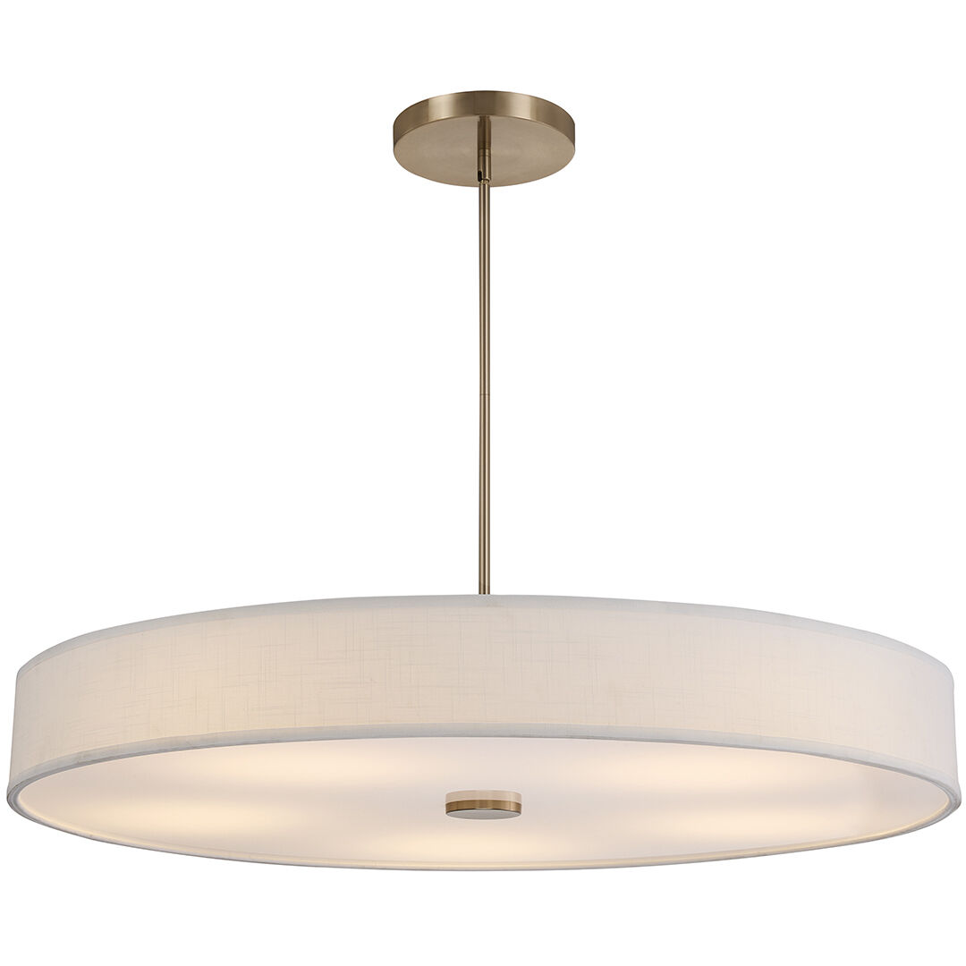 Textile Collection - Genova Family 48 inch Brushed Brass Pendant Ceiling Light in 48" D x 48" W x 9.75" H, White Linen, EVOLV