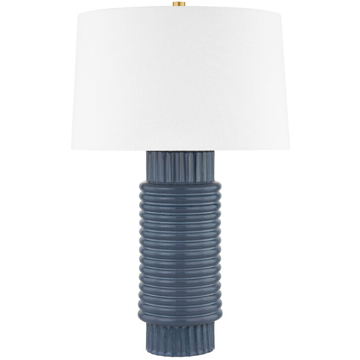 Broderick 26.5 inch 60.00 watt Aged Brass and Grey Blue Reactive Ceramic Table Lamp Portable Light