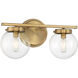 Mid-Century Modern 2 Light 16 inch Natural Brass Bathroom Vanity Light Wall Light