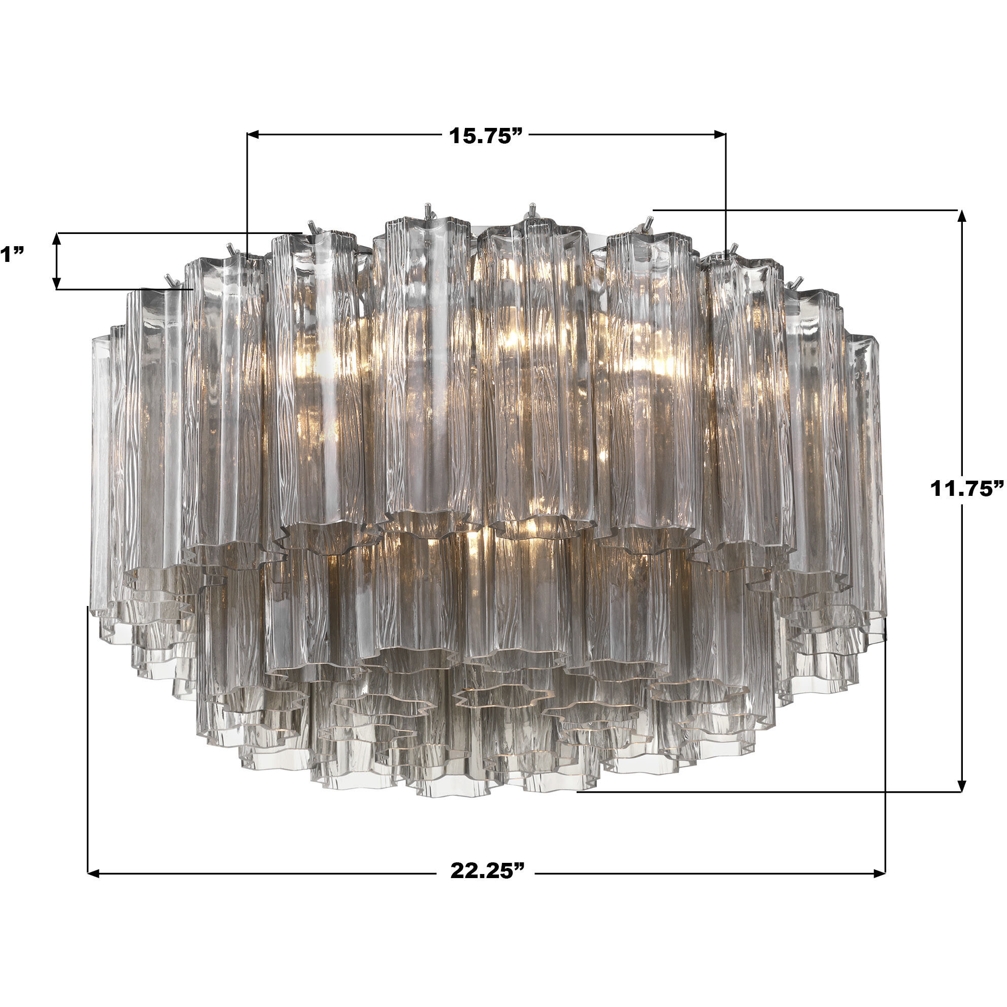 Addis 7 Light 22.25 inch Polished Chrome Flush Ceiling Light in Tronchi Glass Smoke