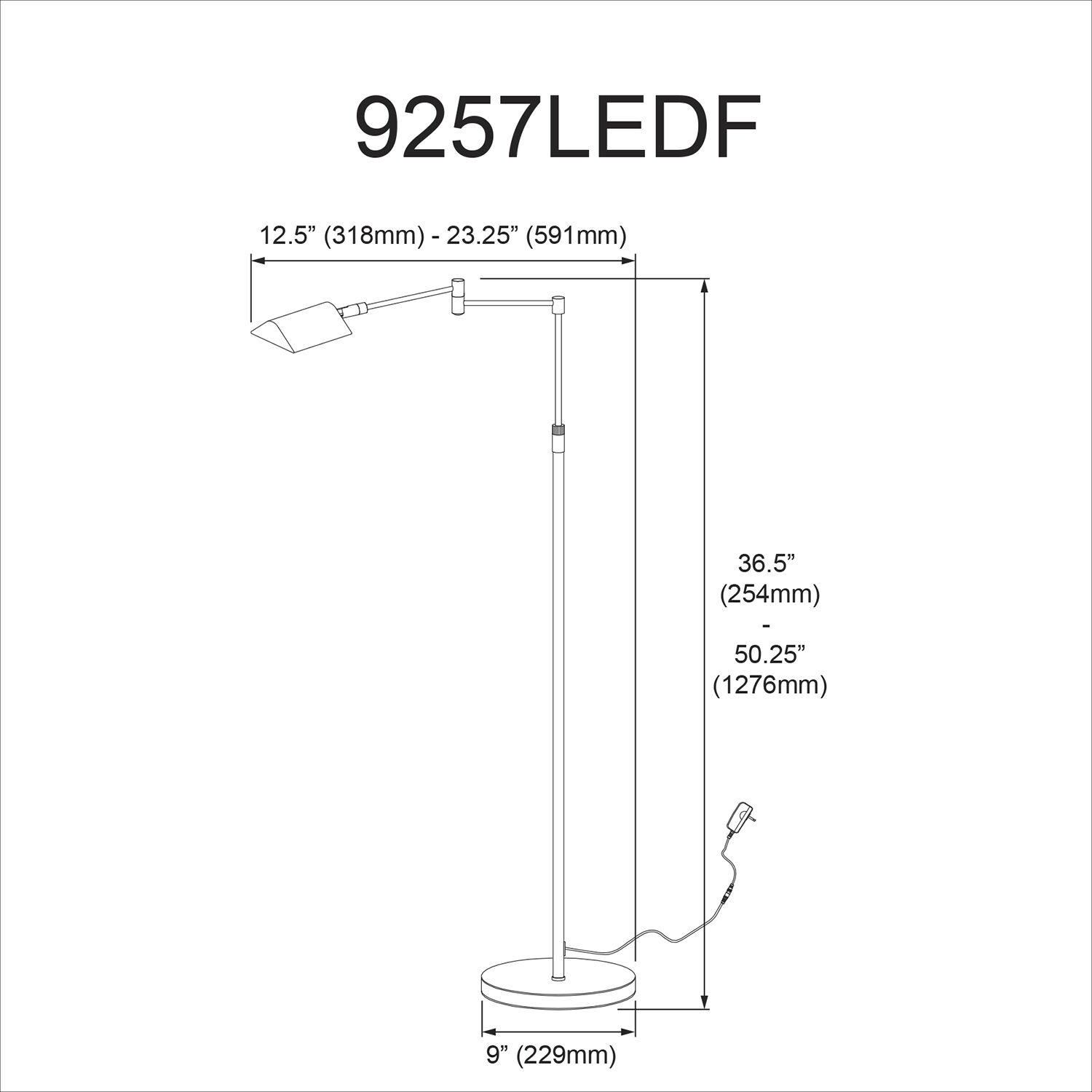 Contemporary 50.25 inch 9.00 watt Black Task Floor Lamp Portable Light, Swing Arm