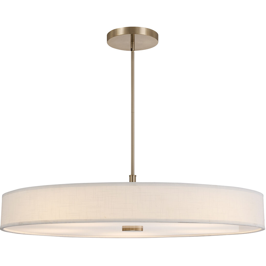 Textile Collection - Genova Family 48 inch Brushed Brass Pendant Ceiling Light in 48" D x 48" W x 9.75" H, White Linen, EVOLV