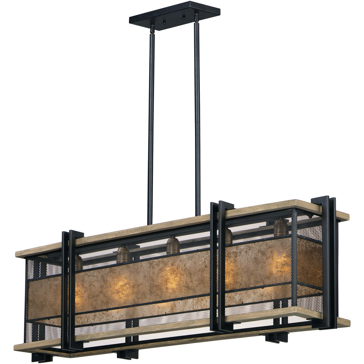 Boundry 5 Light 45 inch Black/Barn Wood/Antique Brass Linear Pendant Ceiling Light