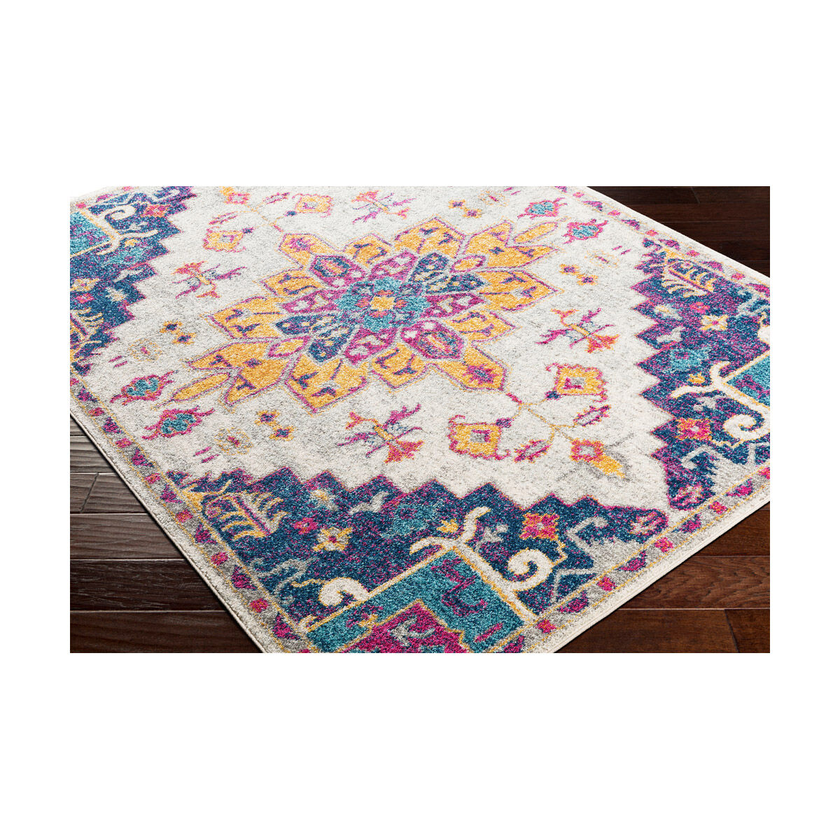 Elaziz 36 X 24 inch Dark Blue/Aqua/Saffron/Bright Orange/Bright Pink Rugs, Rectangle