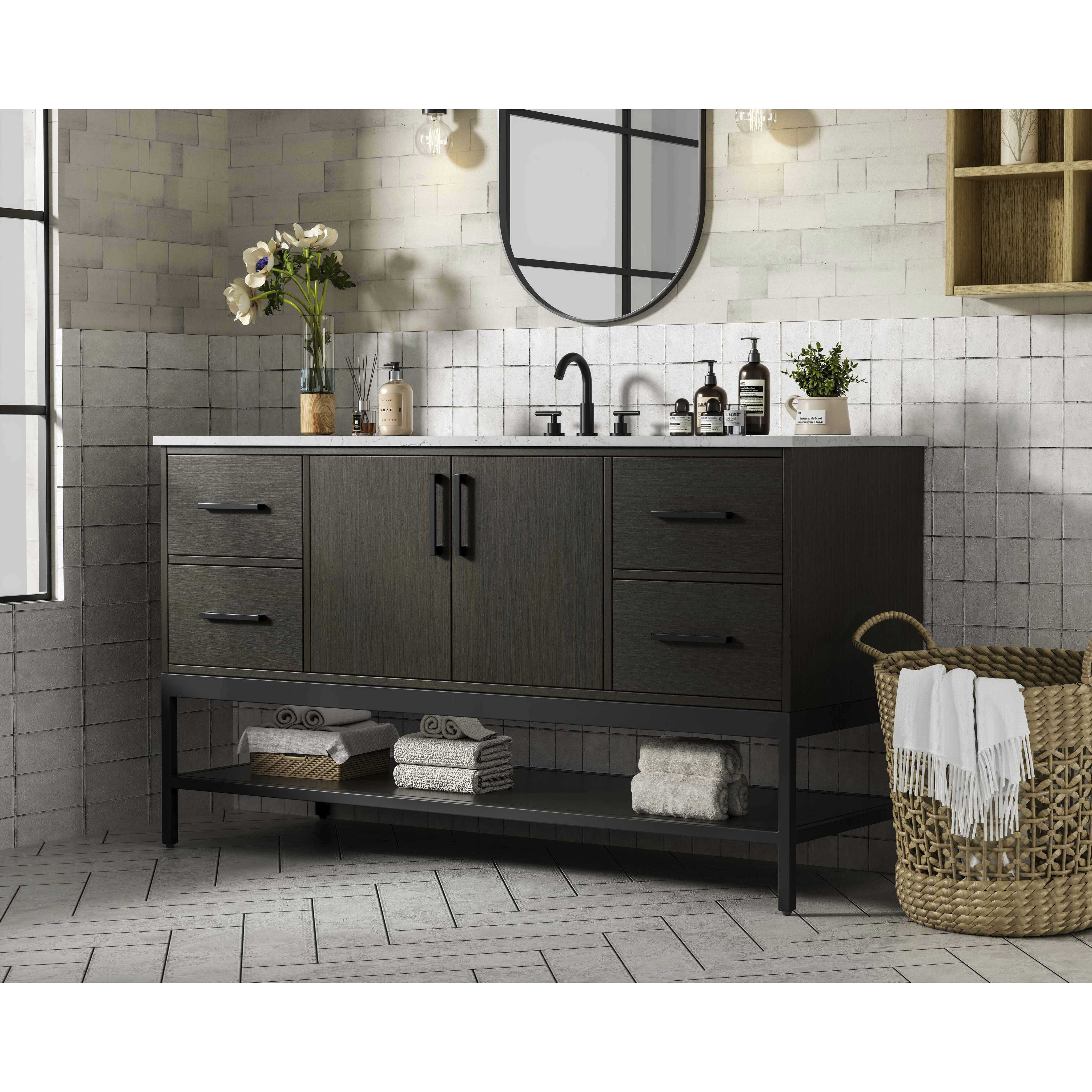 Lennox 60 X 34 inch Mocha Brown Bathroom Vanity Cabinet