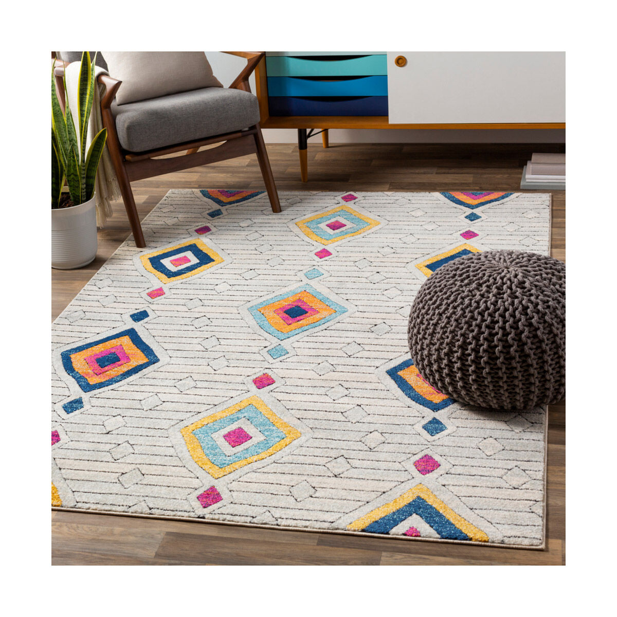Dersim 87 X 63 inch Burnt Orange/Aqua/Saffron/White/Light Gray/Denim Rugs
