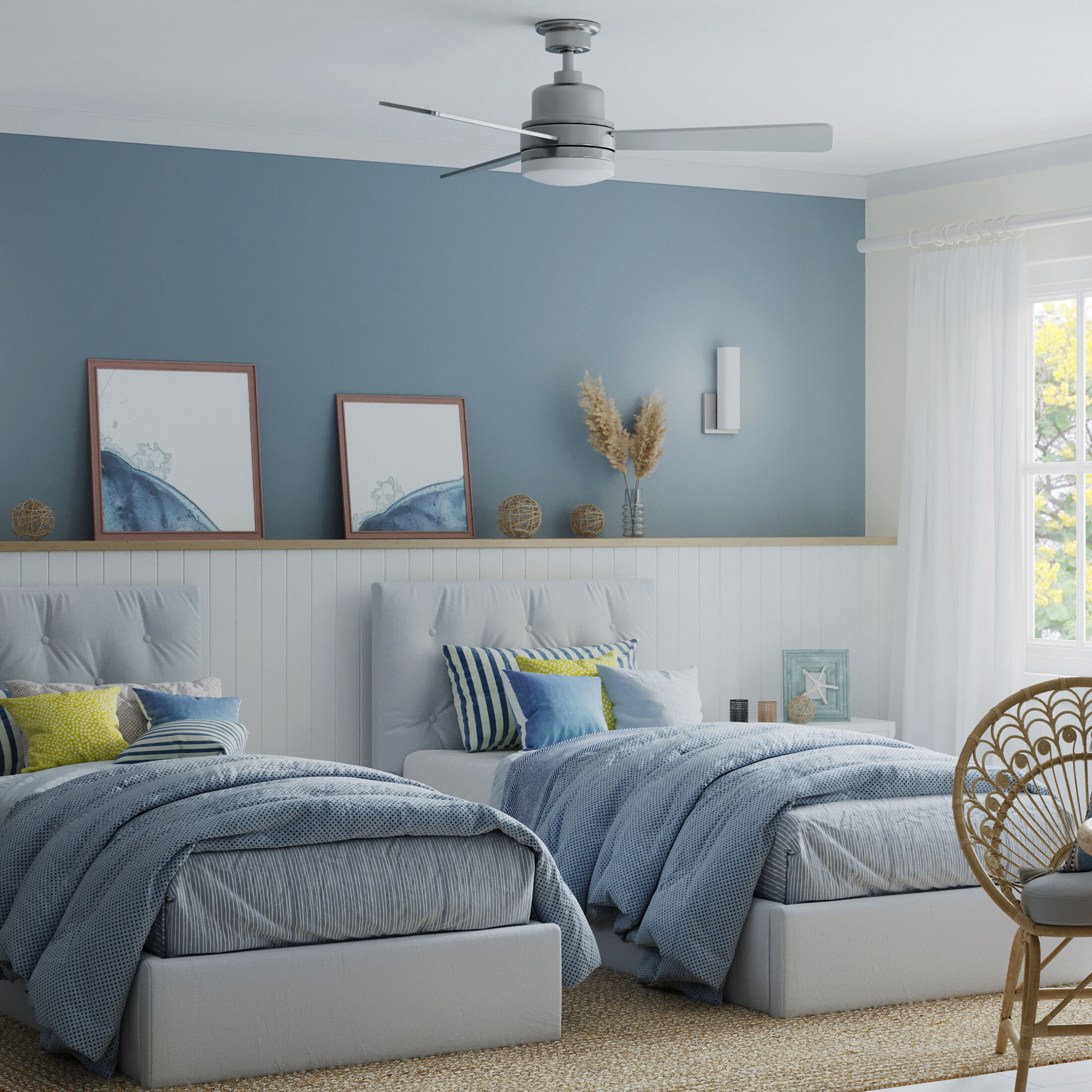 Boston 52 inch Brushed Nickel with Silver Blades Ceiling Fan, Progress LED