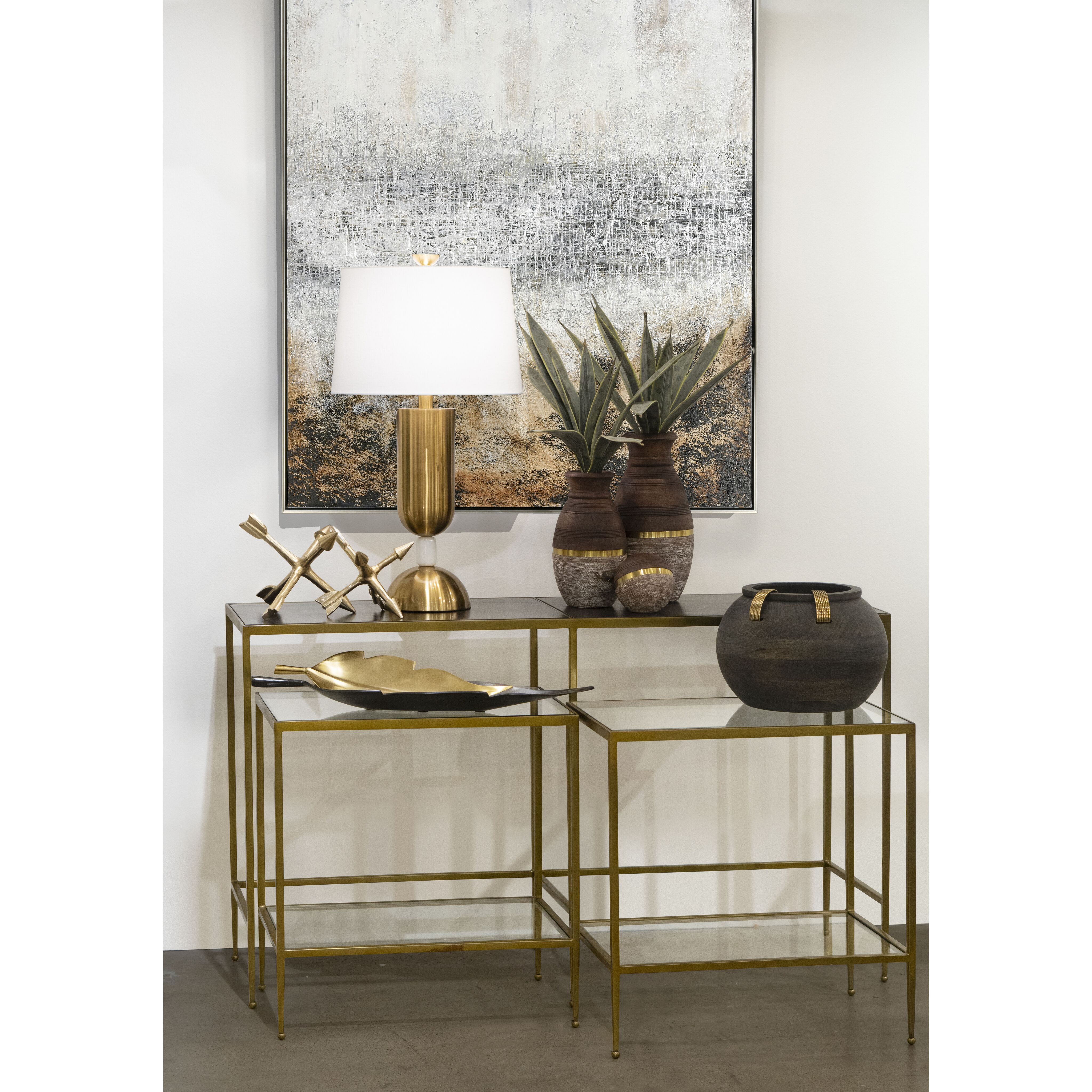 Carrick 52 X 15 inch Dark Brown with Brass and Clear Nesting Console Table, Set of 3