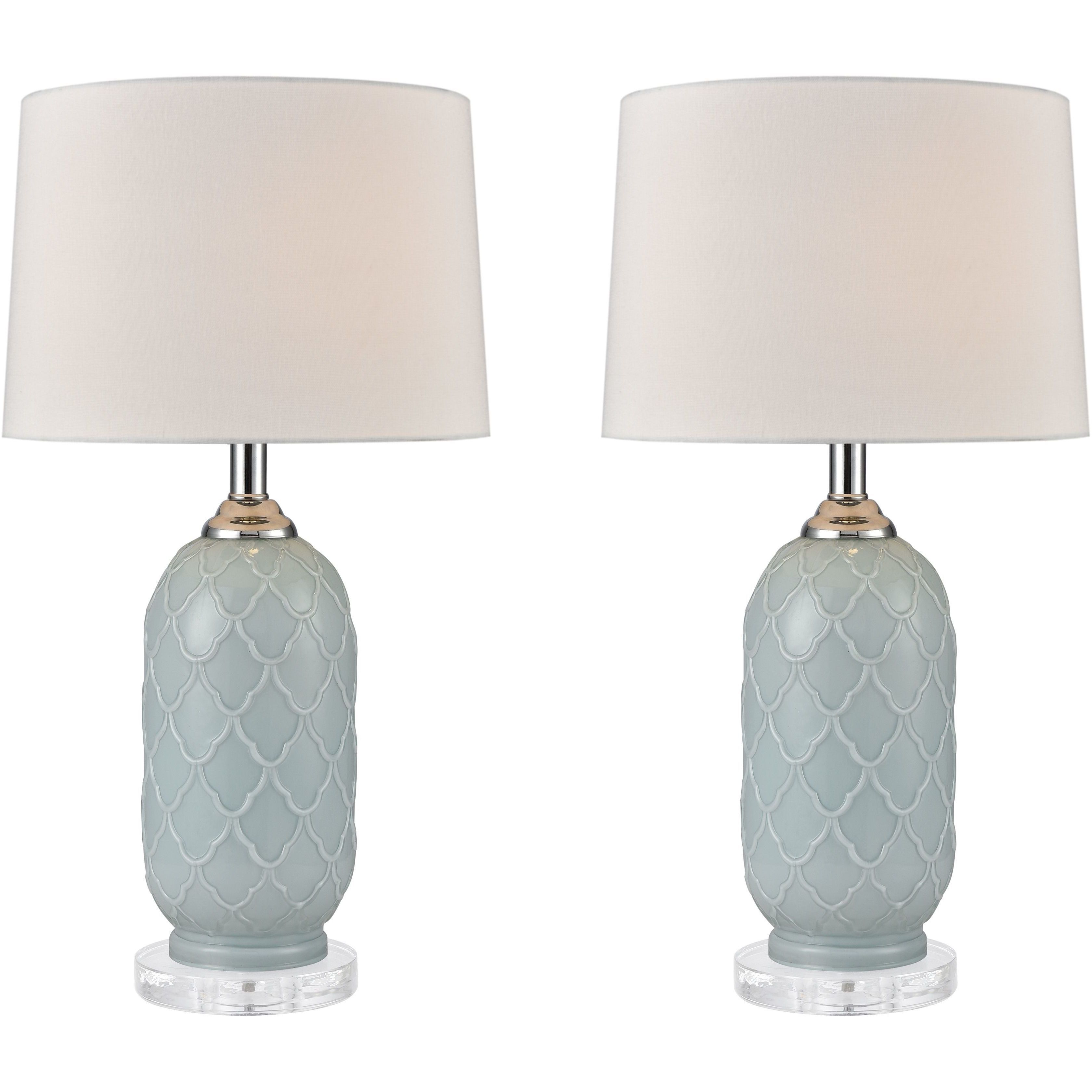 La Joliette 24 inch 100 watt Pale Blue with Clear Table Lamp Portable Light, Set of 2