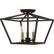Devone 3 Light 13 inch Bronze with Antique Brass Accents Semi-Flush Ceiling Light, Square
