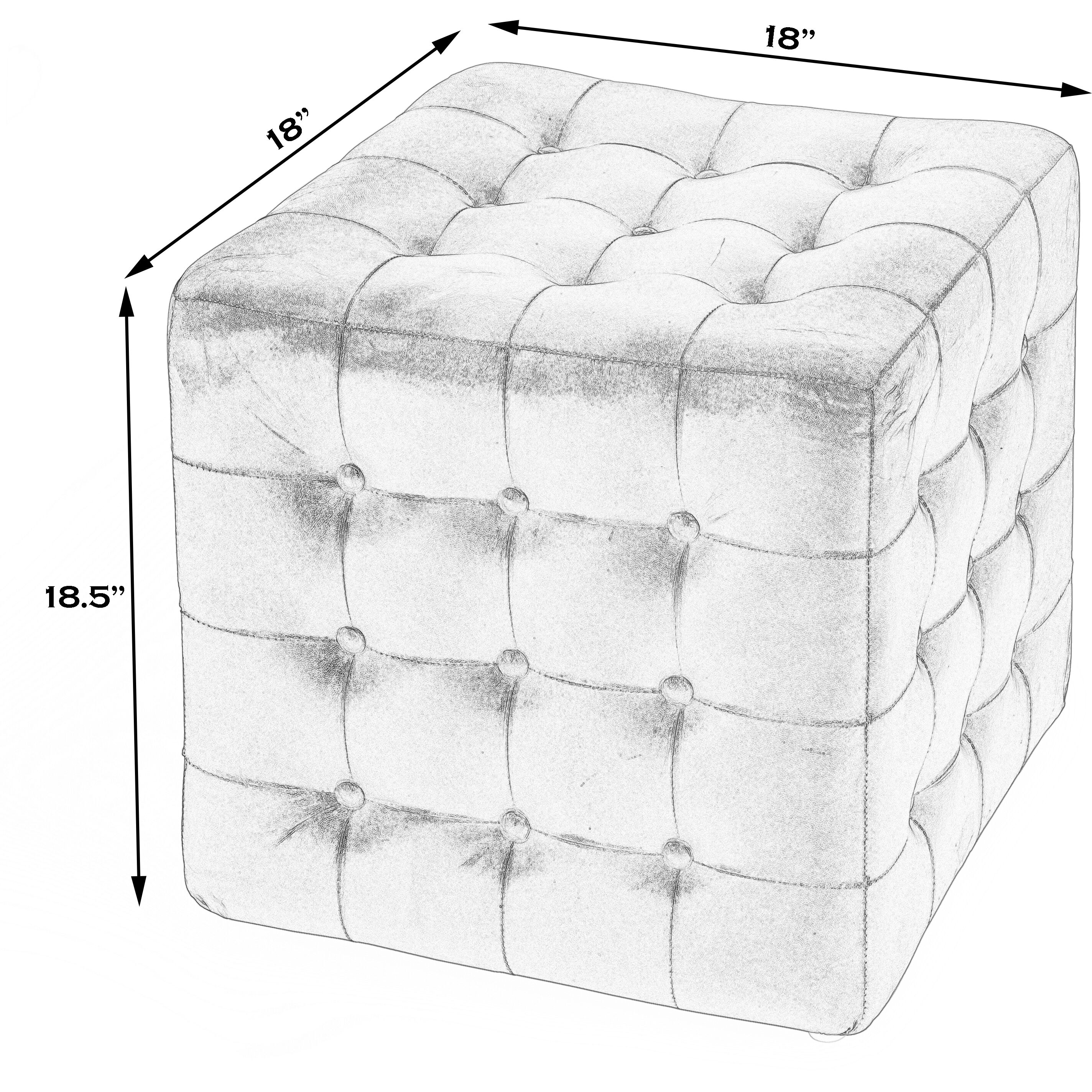 Leon Button Tufted Leather Ottoman in Dark Brown