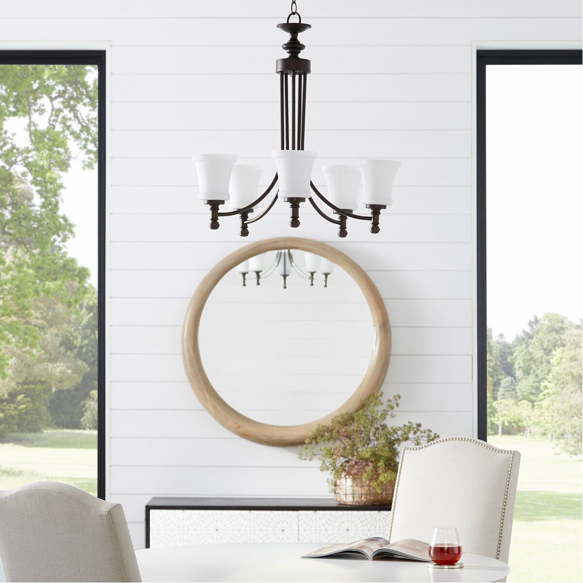 Rossington 5 Light 25 inch Oiled Bronze Chandelier Ceiling Light in Satin Opal