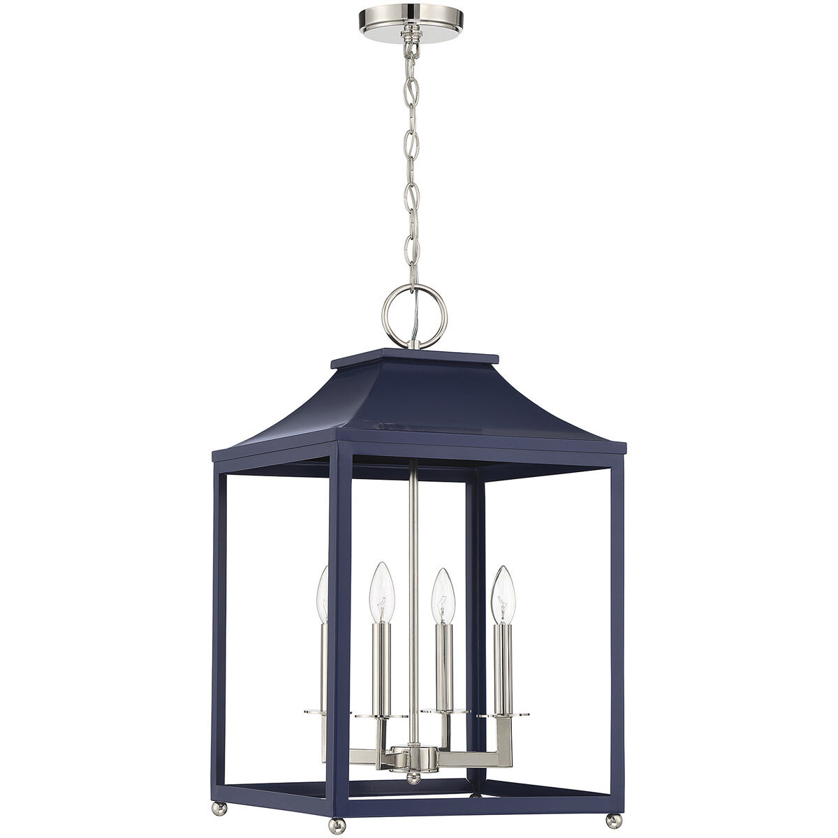Contemporary 4 Light 15.25 inch Navy Blue with Polished Nickel Pendant Ceiling Light