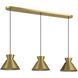 Mid-Century Modern 3 Light 40 inch Natural Brass Linear Chandelier Ceiling Light