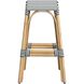 Robias Rectangular Rattan 30" Bar Stool in White and Navy Stripe